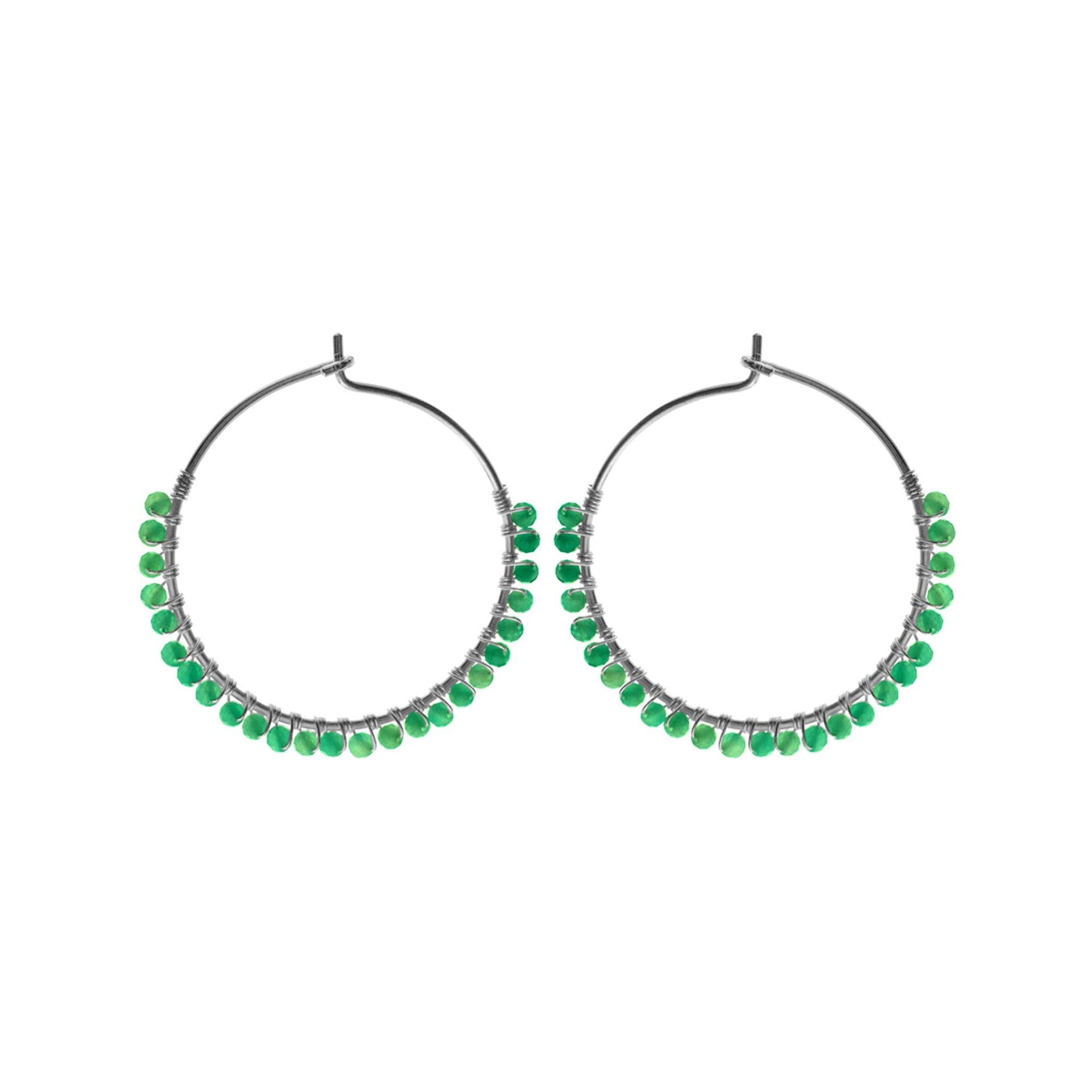 Sophia hanging green agate bead hoops