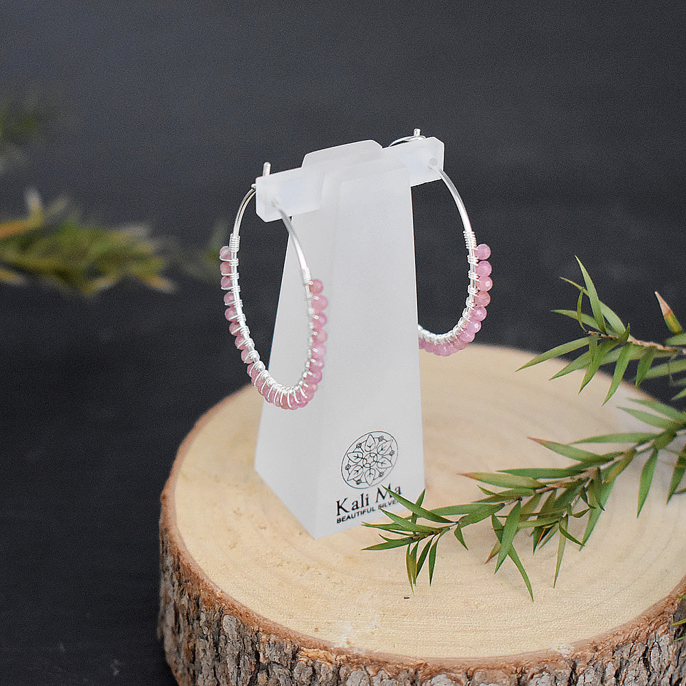 Sophia hanging pink tourmaline bead hoops