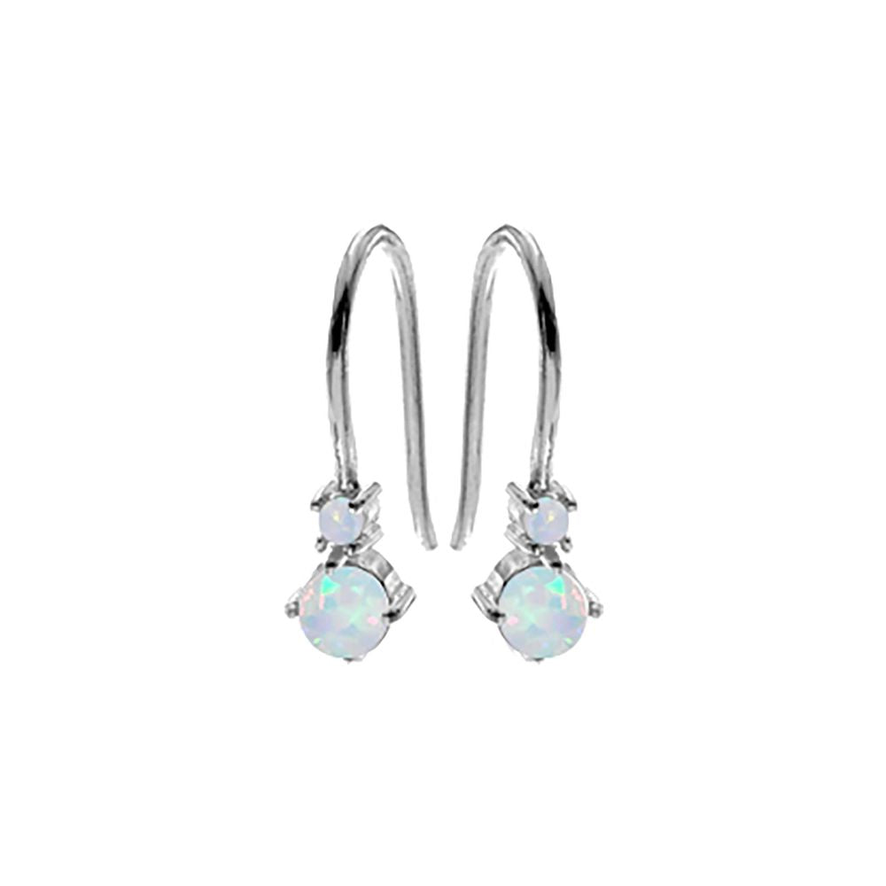 Bethan double white opal fixed hook earrings