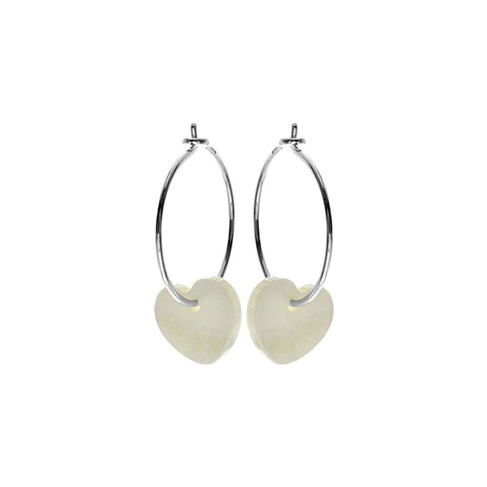 Bronwen hoops with threaded mother of pearl heart
