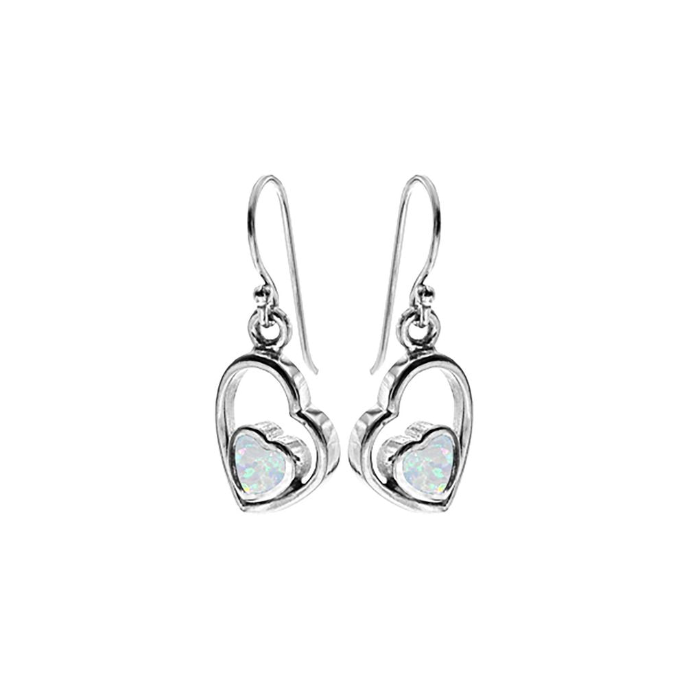 Antoinette offset white opalique heart earrings