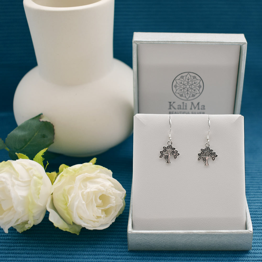 Smile oxidised tree of life earrings