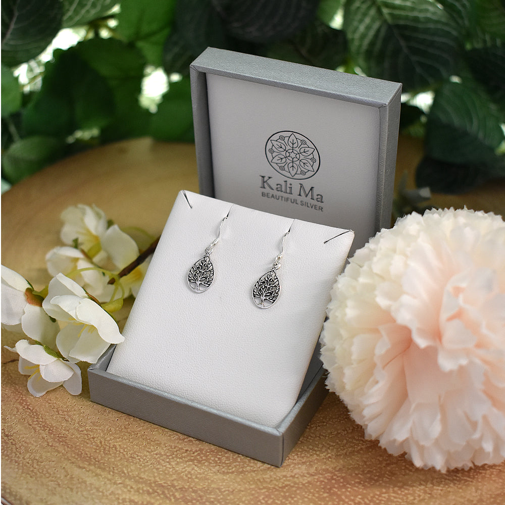 Smile teardrop framed tree of life earrings
