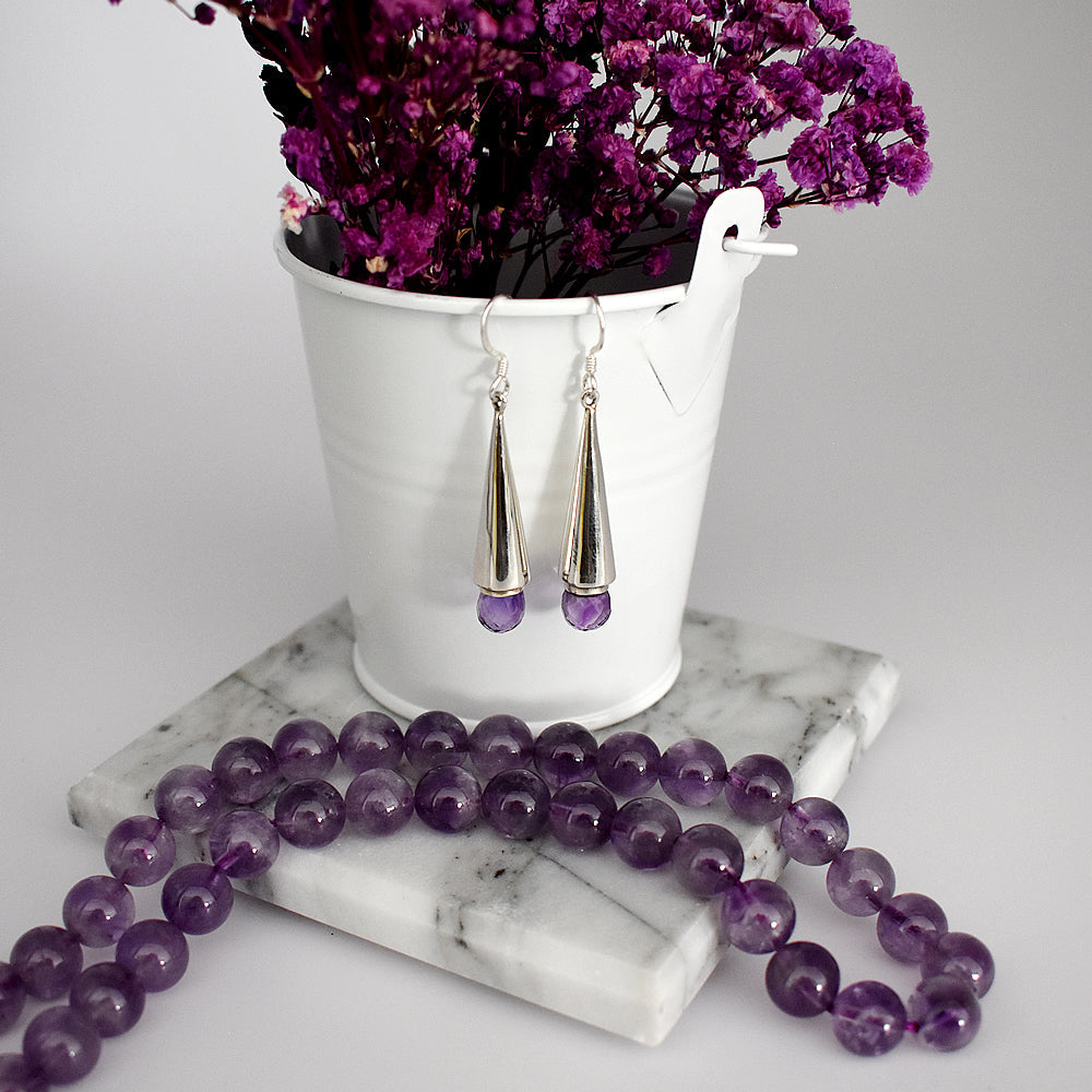 Viola amethyst facet conical earrings
