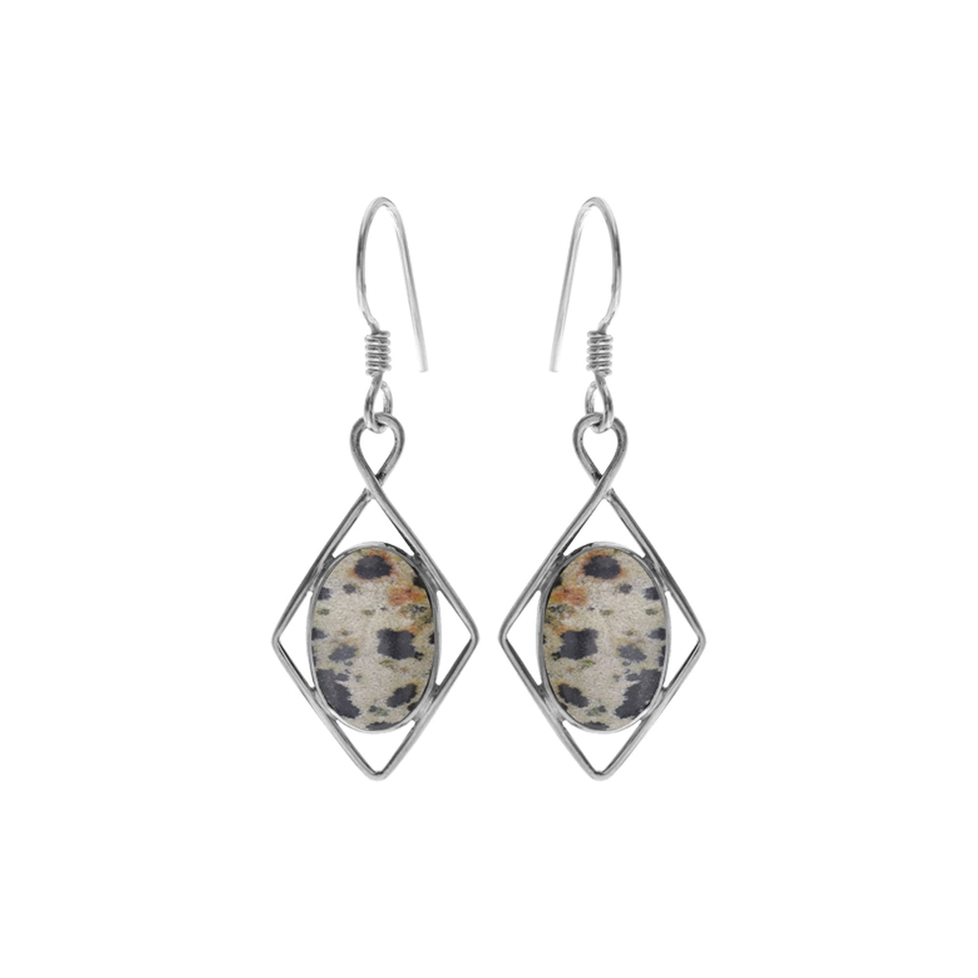 Lola diamond framed dalmatian jasper earrings