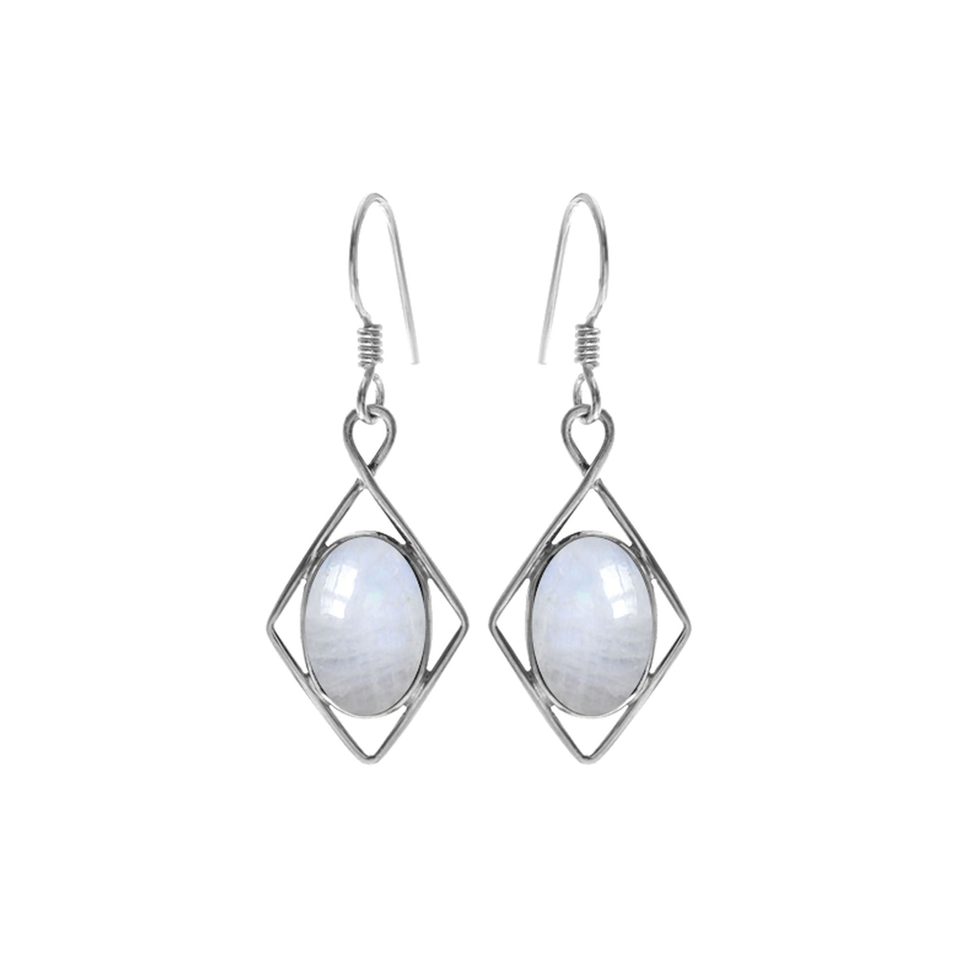 Lola diamond framed rainbow moonstone earrings