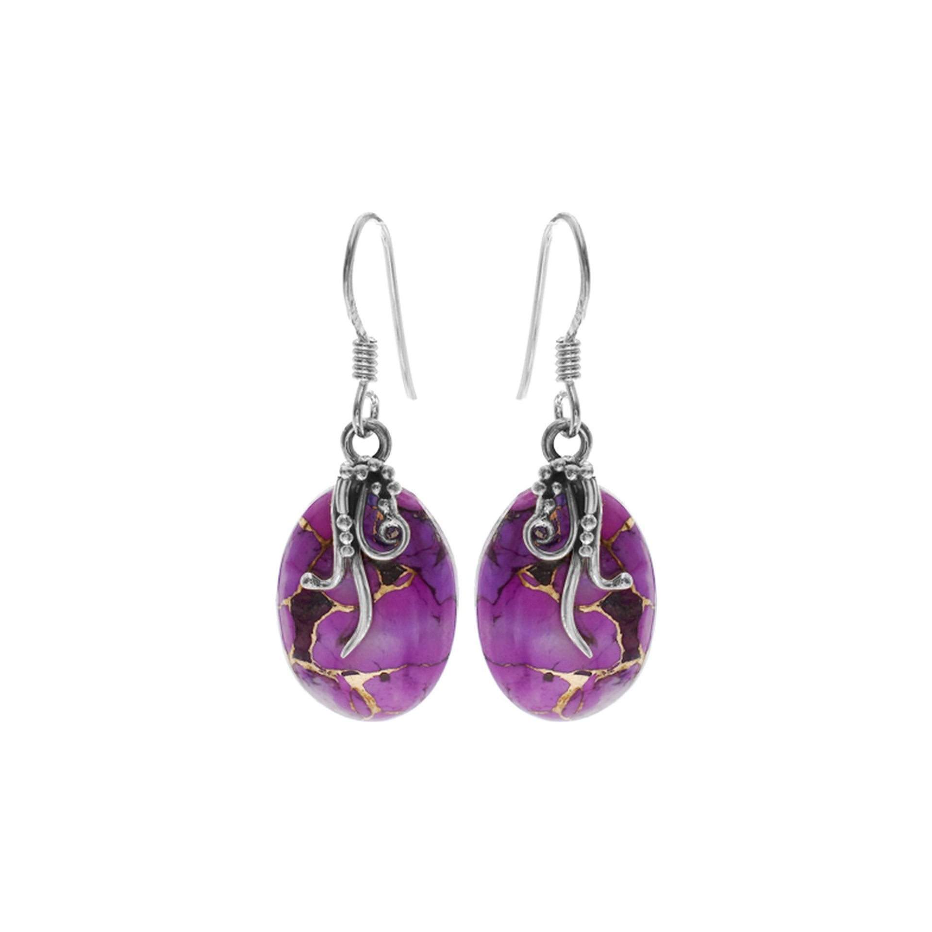 Viola purple mohave turquoise vine overlay earrings