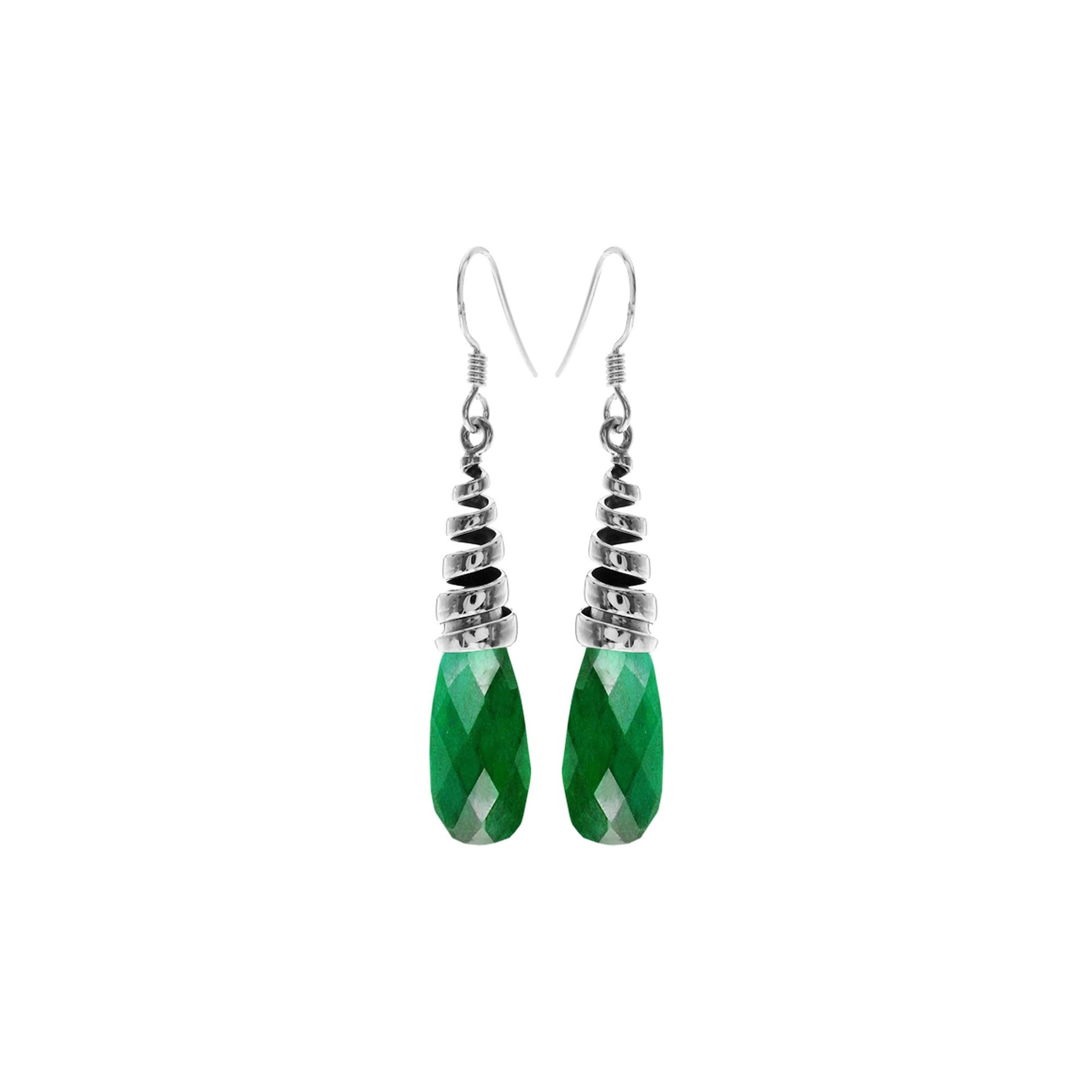 Viola briolette emerald quartz coiled top earrings