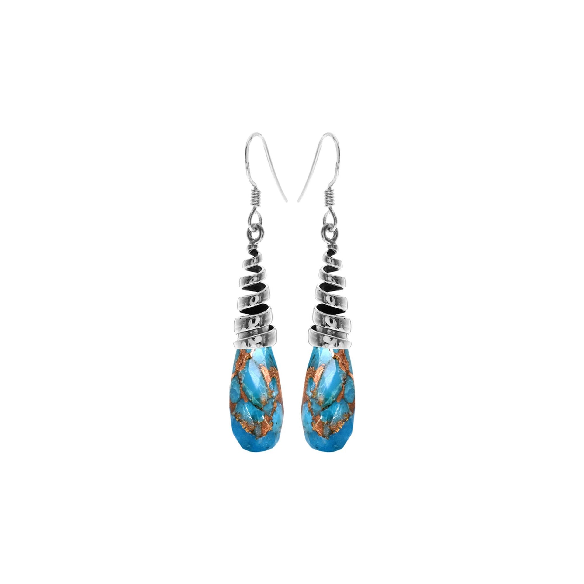 Viola briolette blue mohave turquoise coiled top earrings