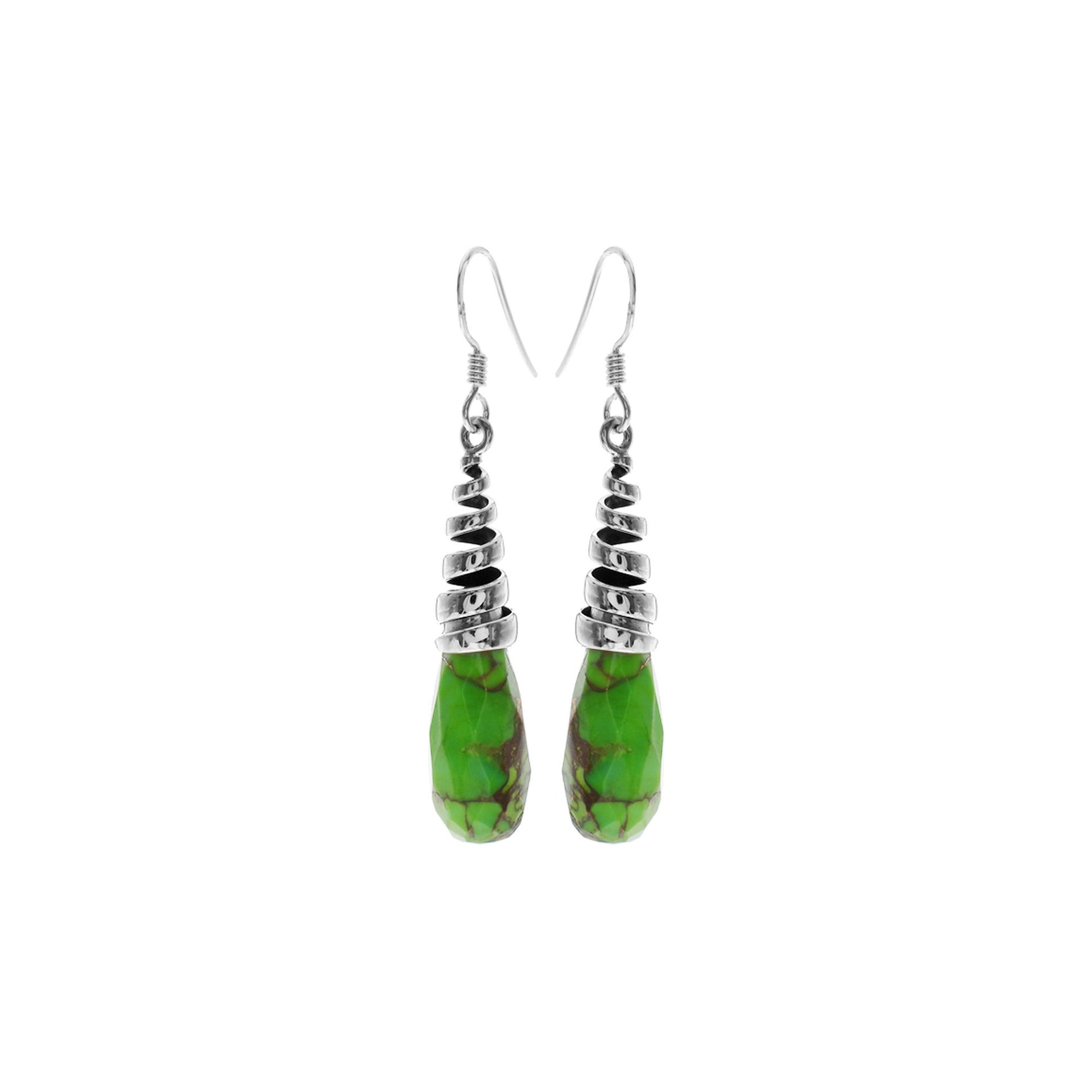 Viola briolette green mohave turquoise coiled top earrings