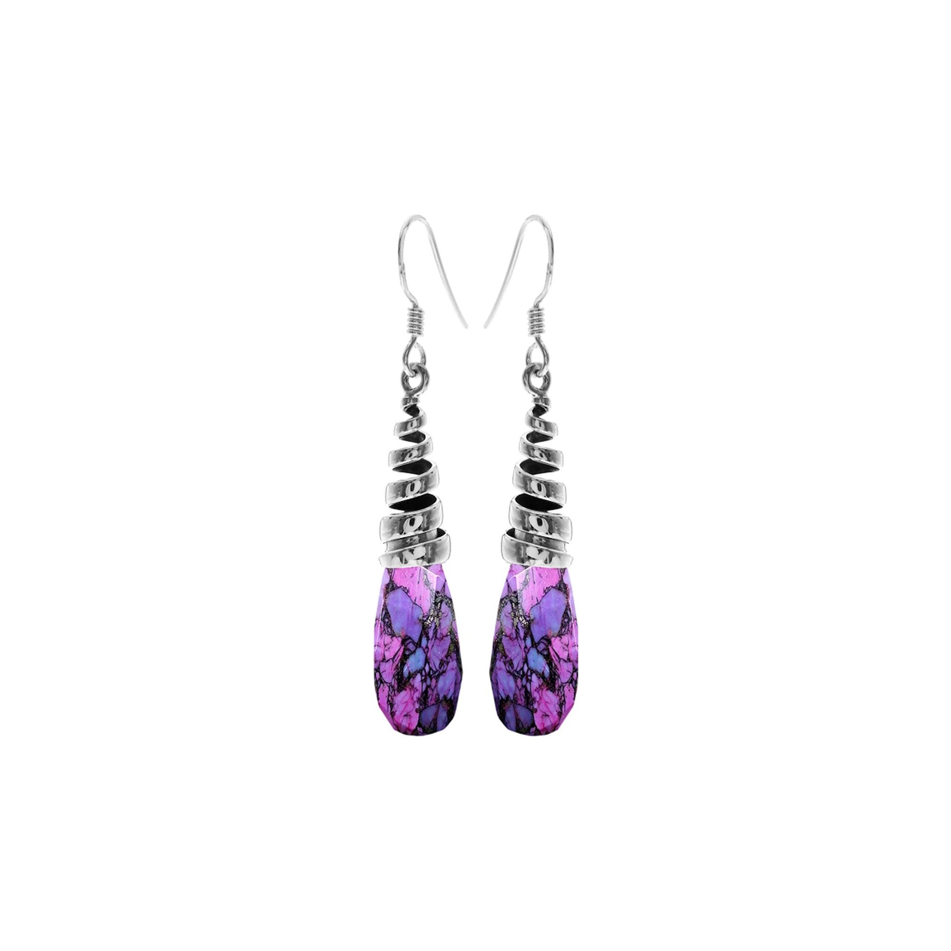 Viola briolette purple mohave turquoise coiled top earrings