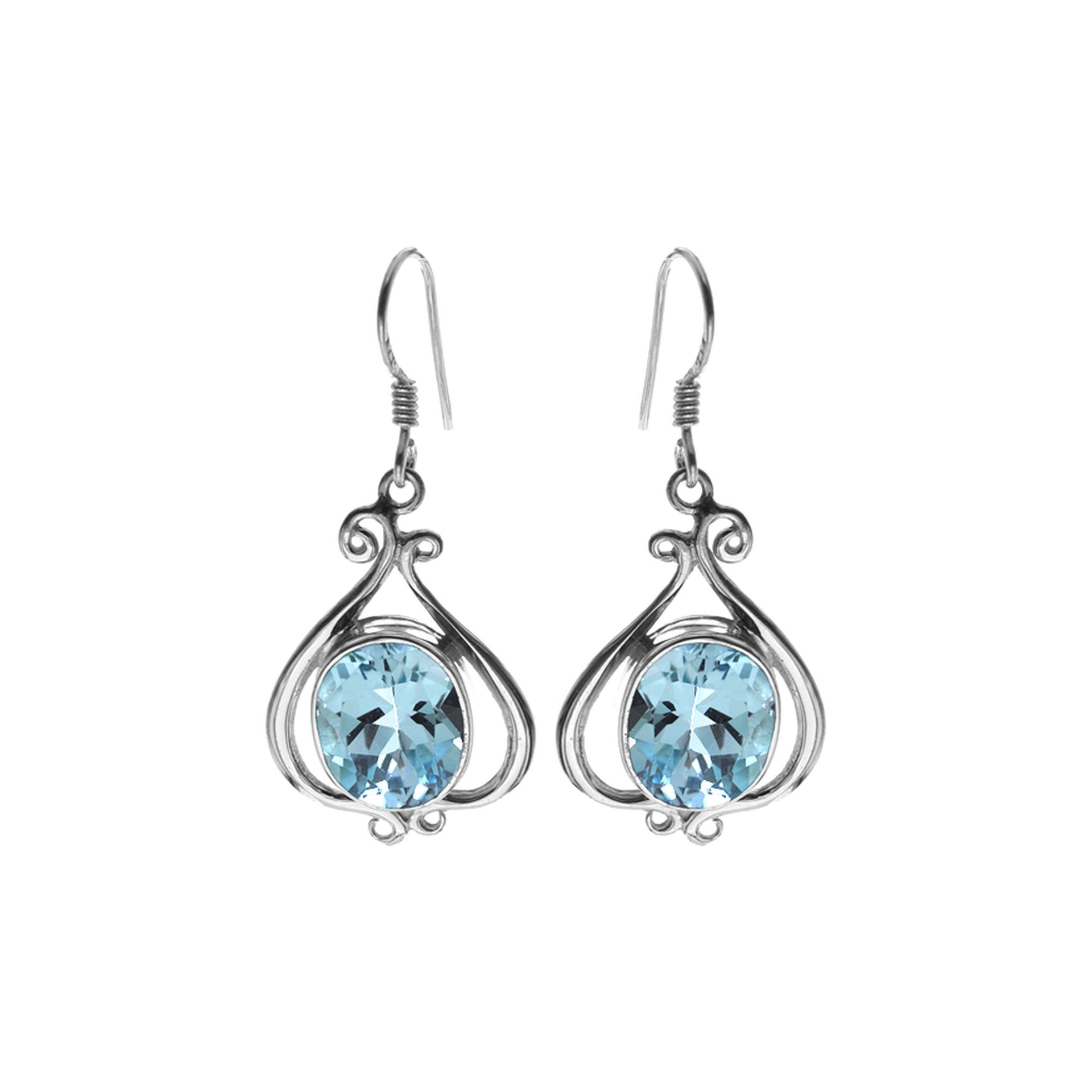 Lola elaborate wirework with oval blue topaz earrings