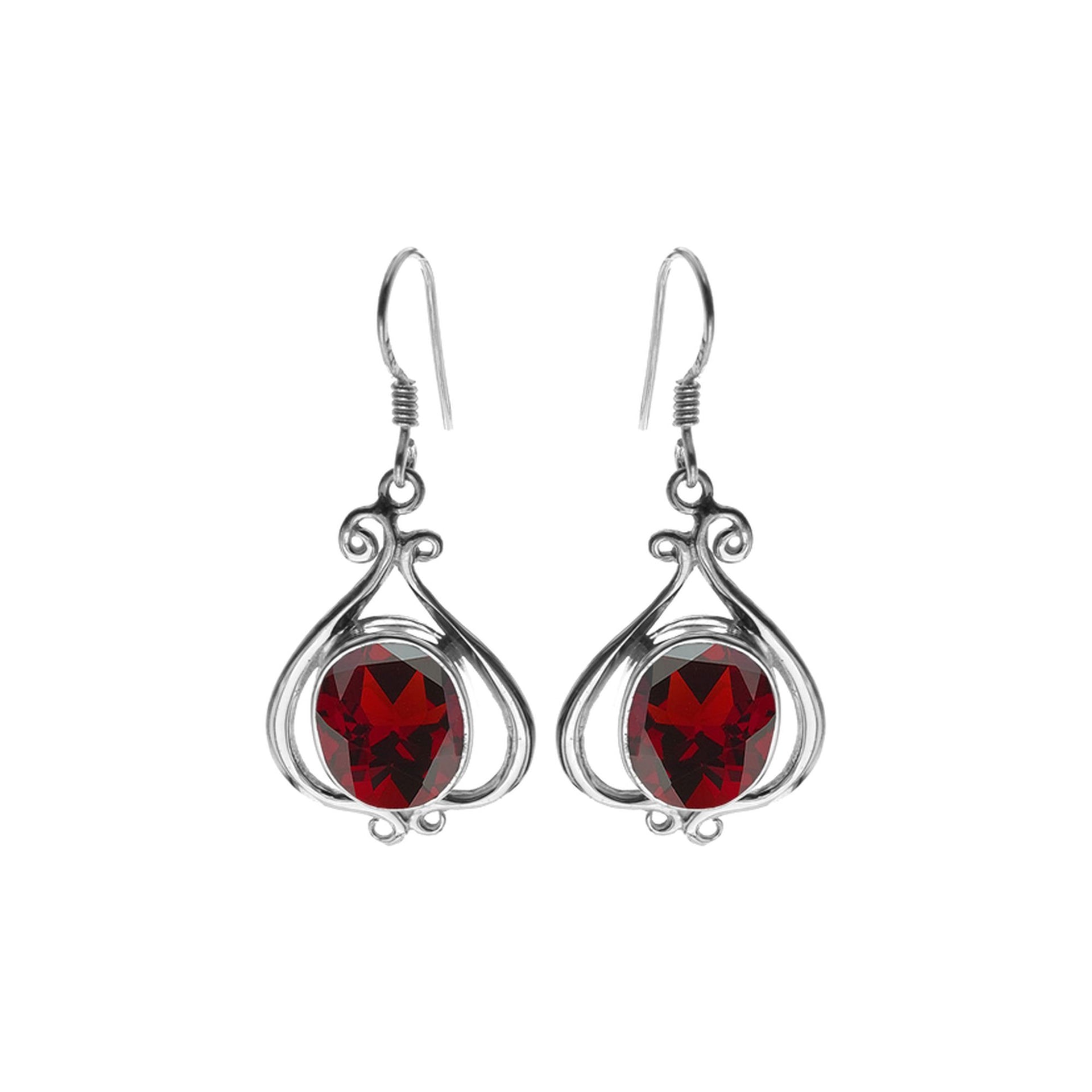Lola elaborate wirework with oval faceted garnet earrings