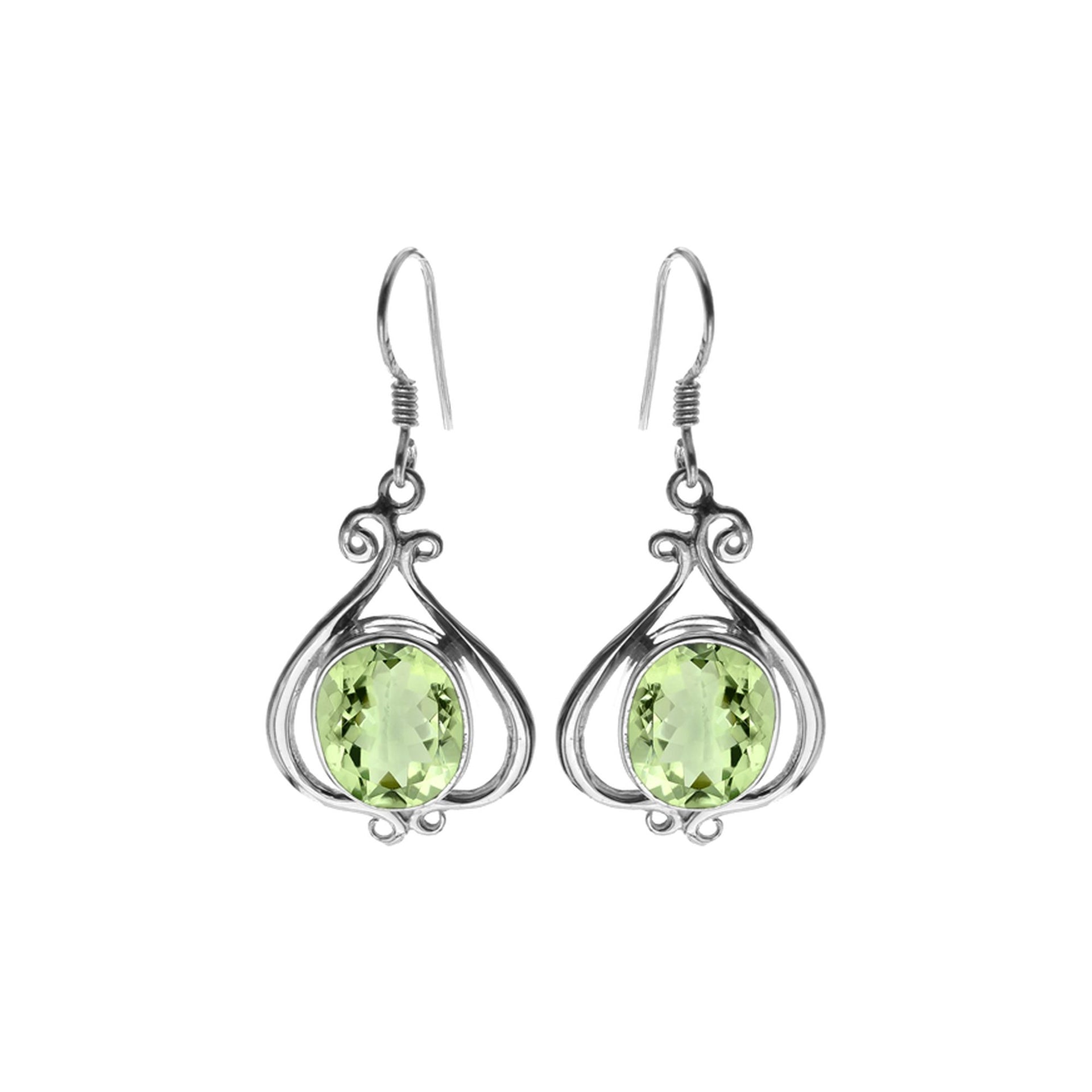 Lola elaborate wirework with oval green amethyst earrings