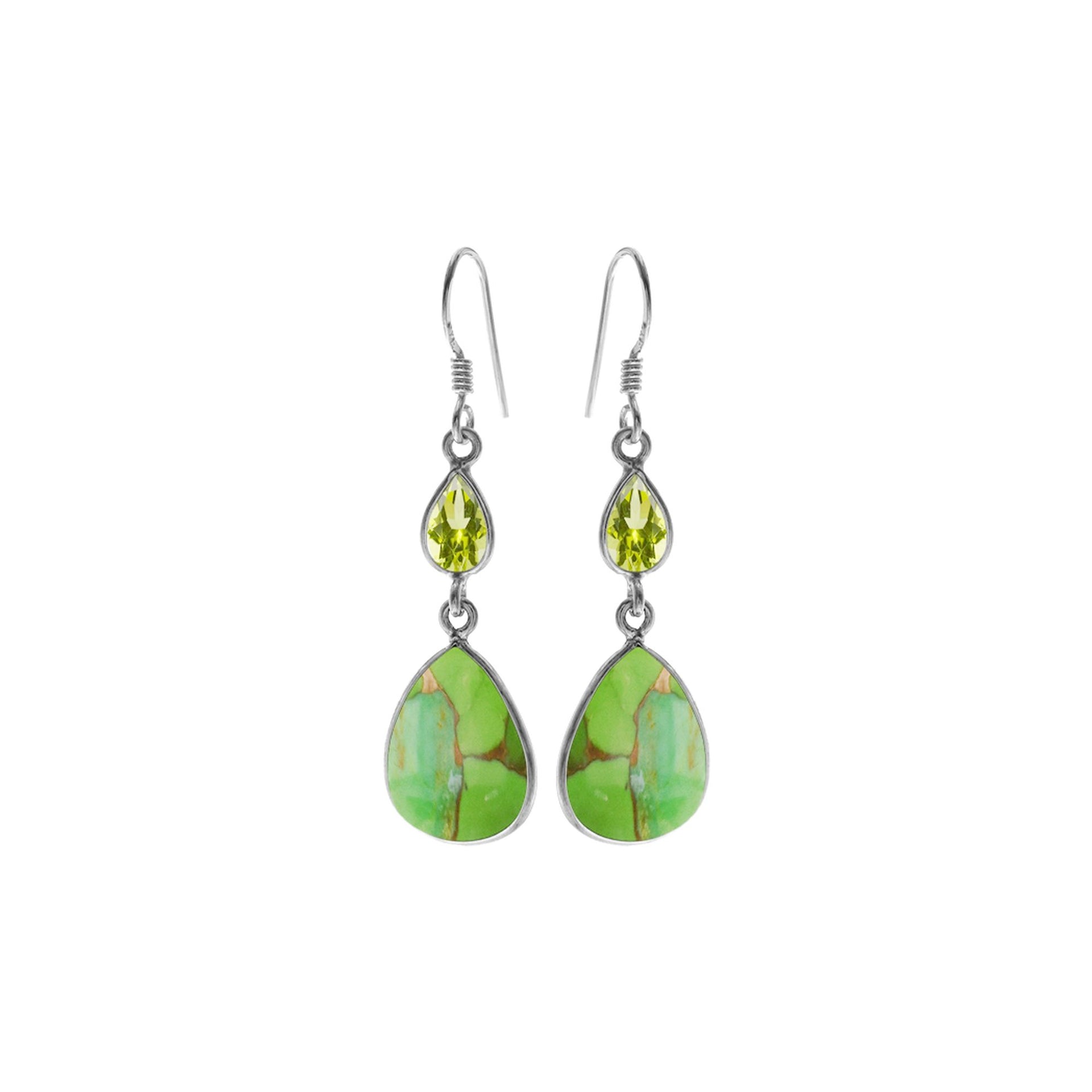 Bridget teardrop green mohave & peridot earrings