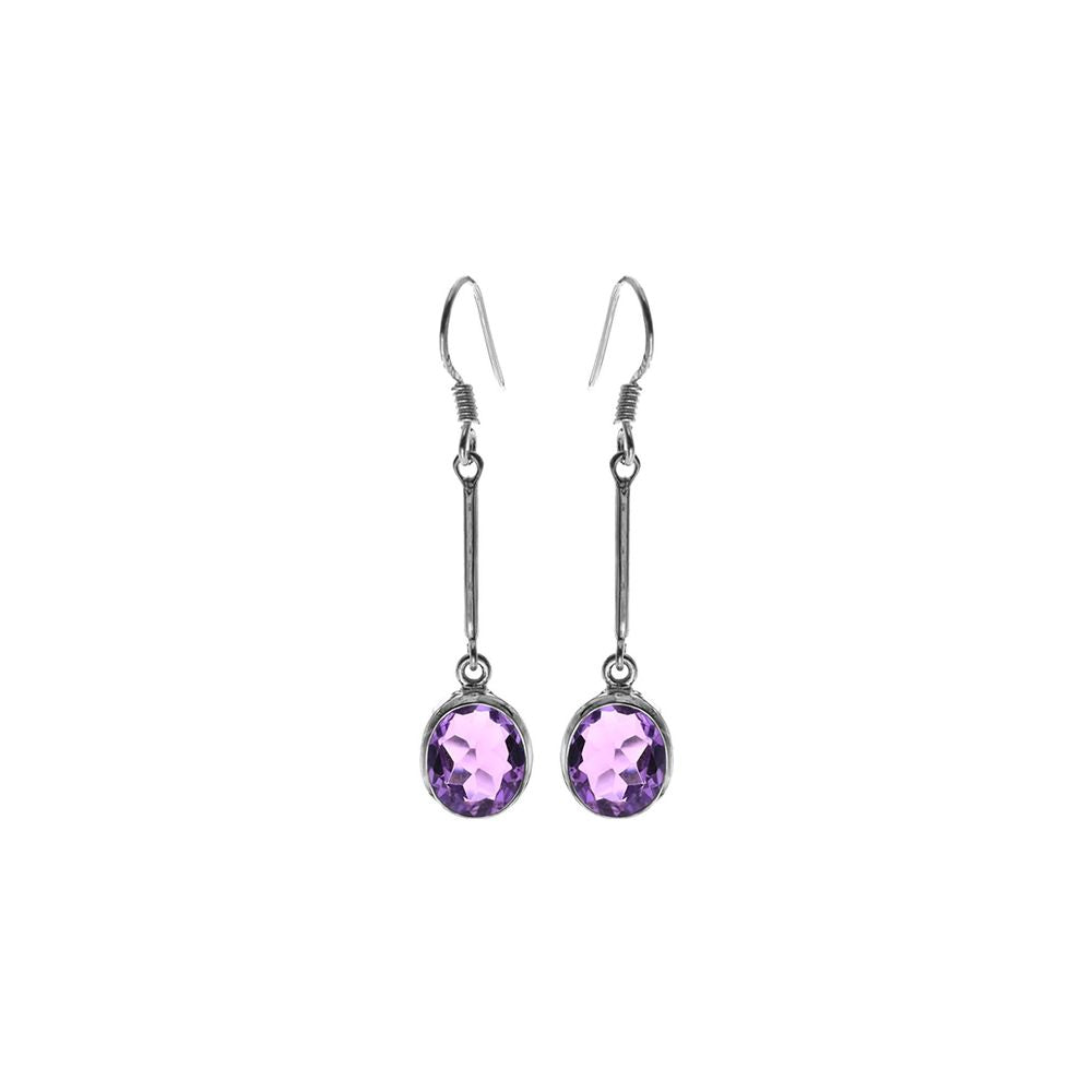 Samira long stem amethyst facet oval earrings