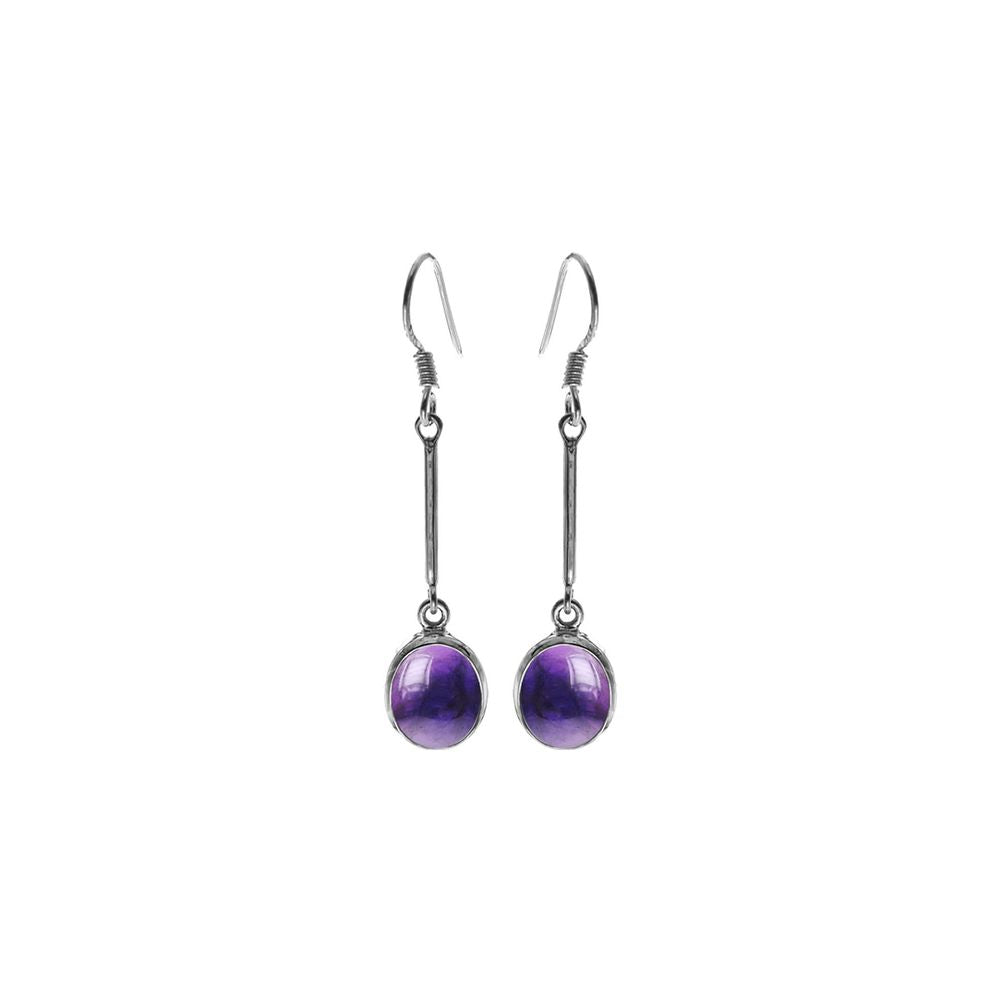 Samira long stem amethyst oval earrings