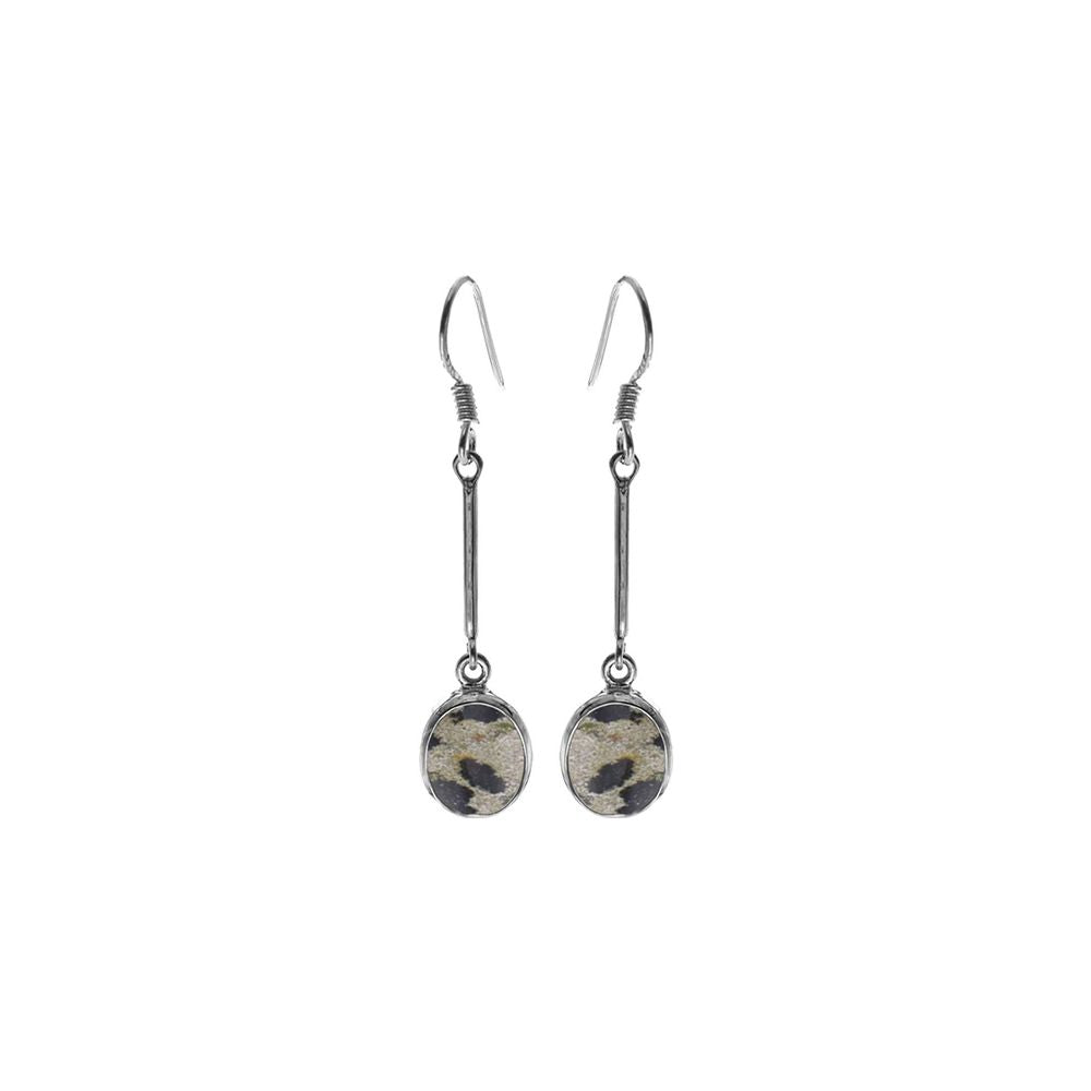 Samira long stem dalmatian jasper oval earrings