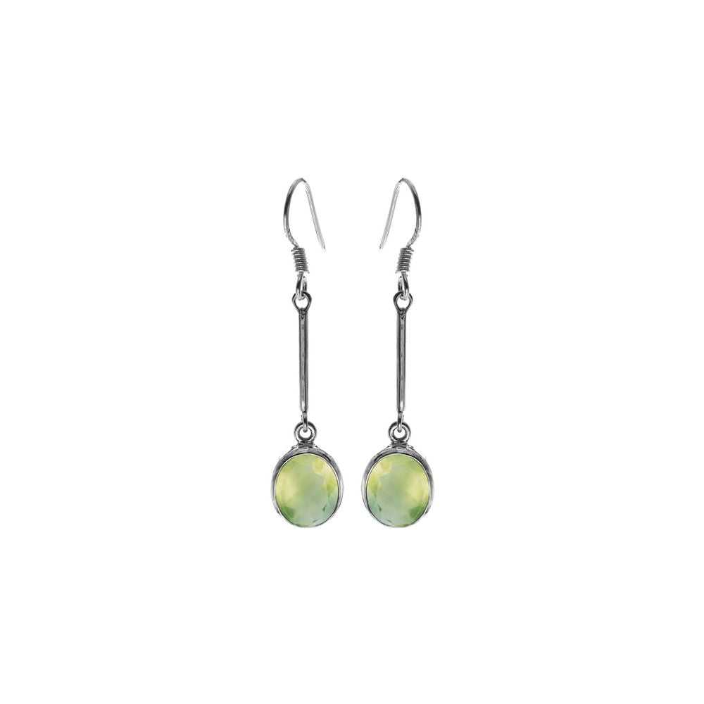 Samira long stem prehnite oval earrings