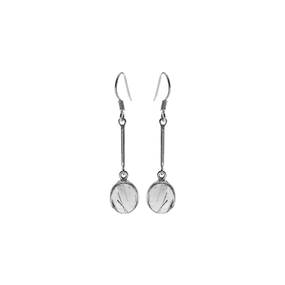 Samira long stem tourmalated quartz oval earrings