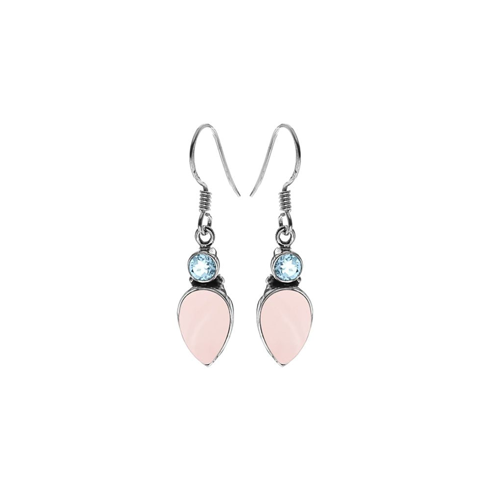 Samira two stone rose quartz & blue topaz earrings