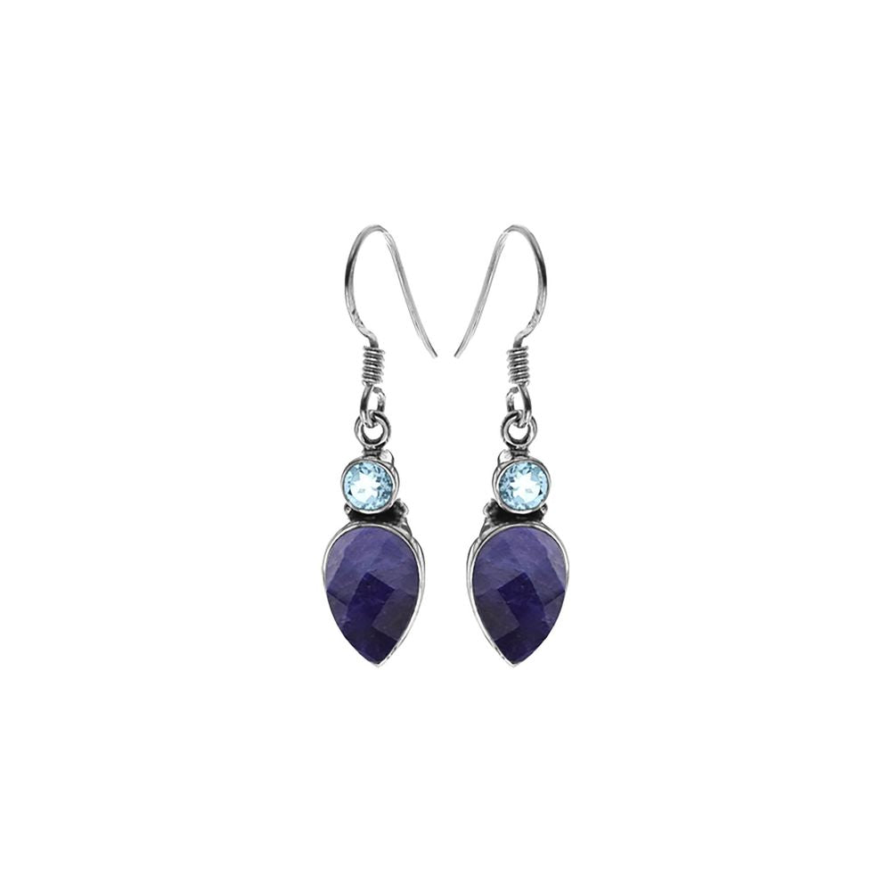 Samira two stone sapphire quartz & blue topaz earrings