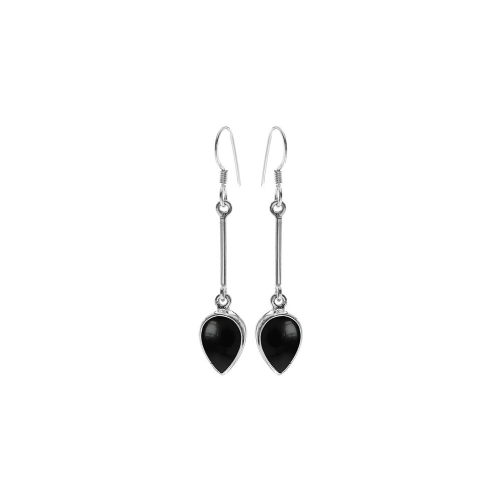 Samira long stem black onyx teardrop earrings