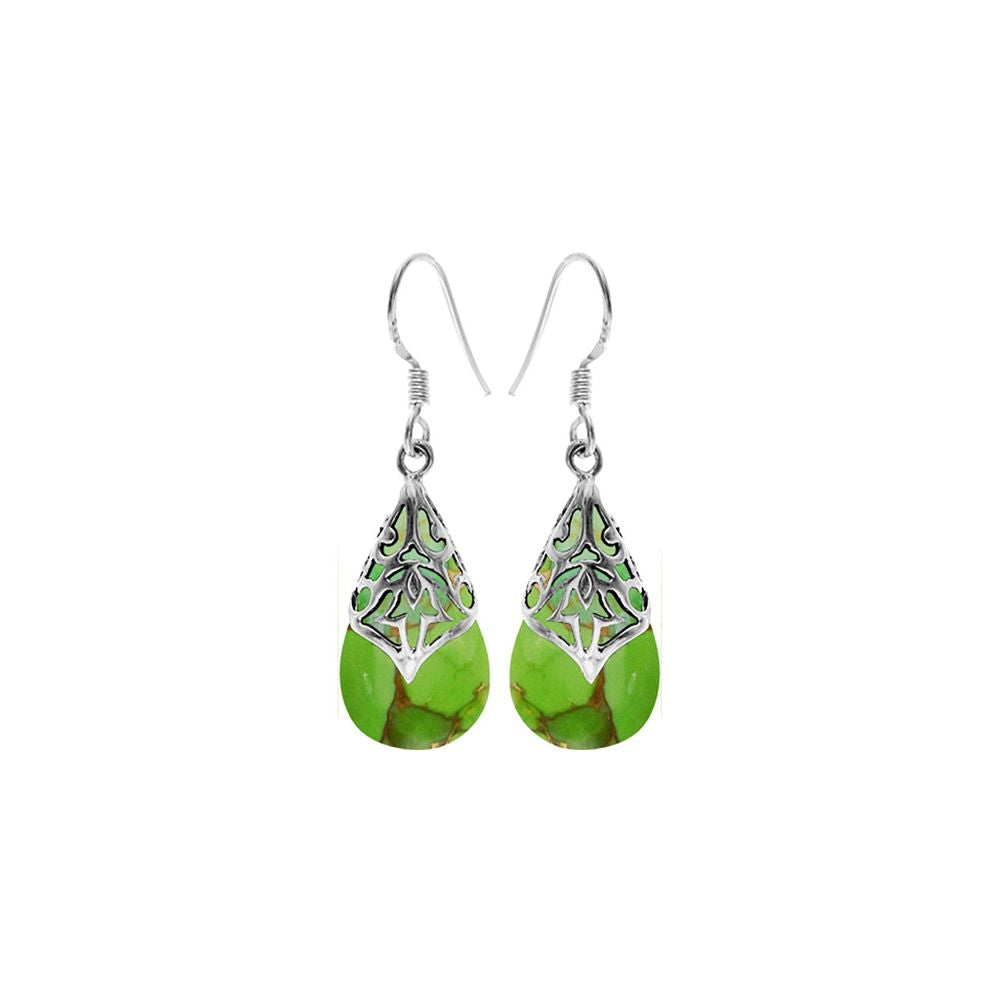 Viola teardrop green mohave with Aztec overlay earrings