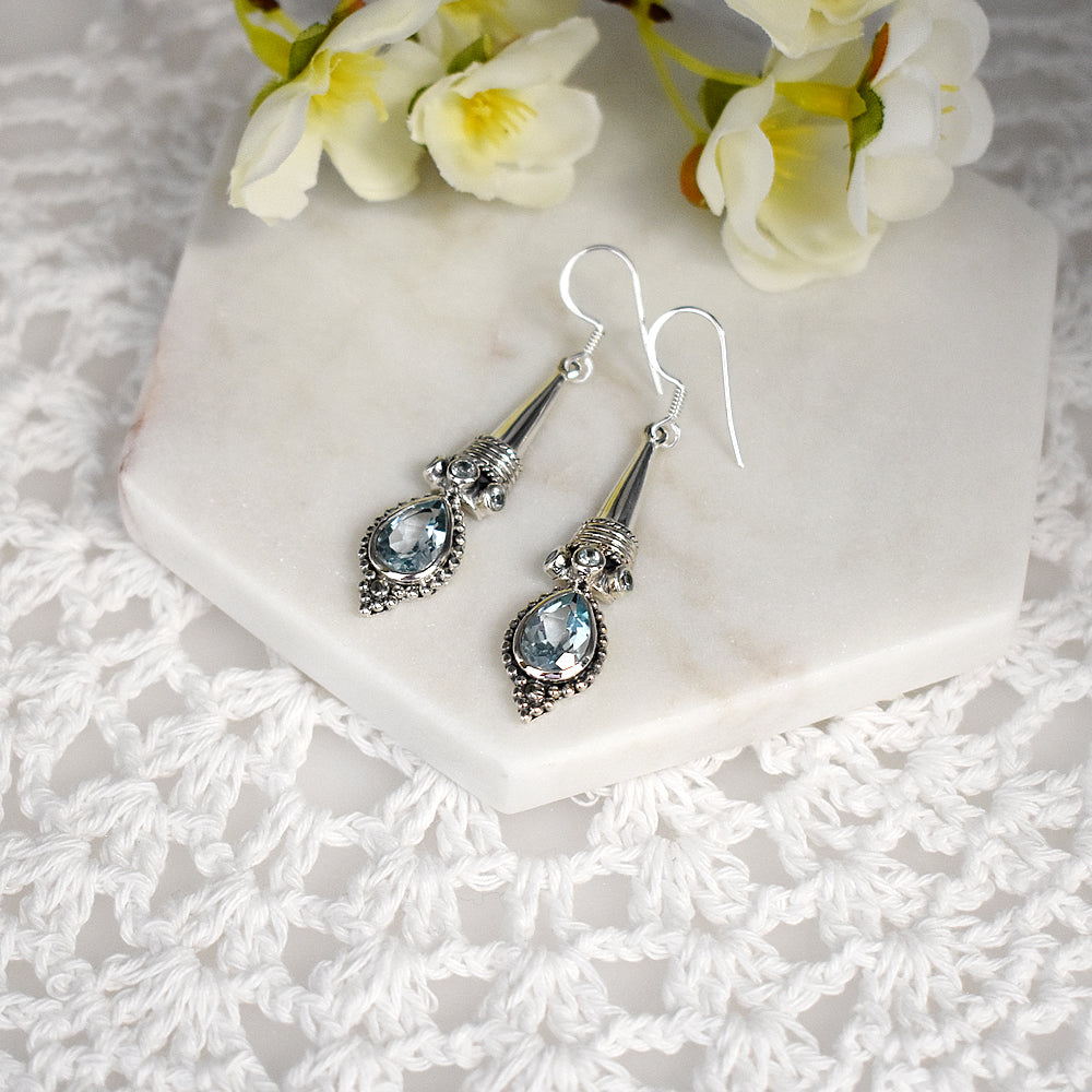 Catalina vintage teardrop blue topaz earrings