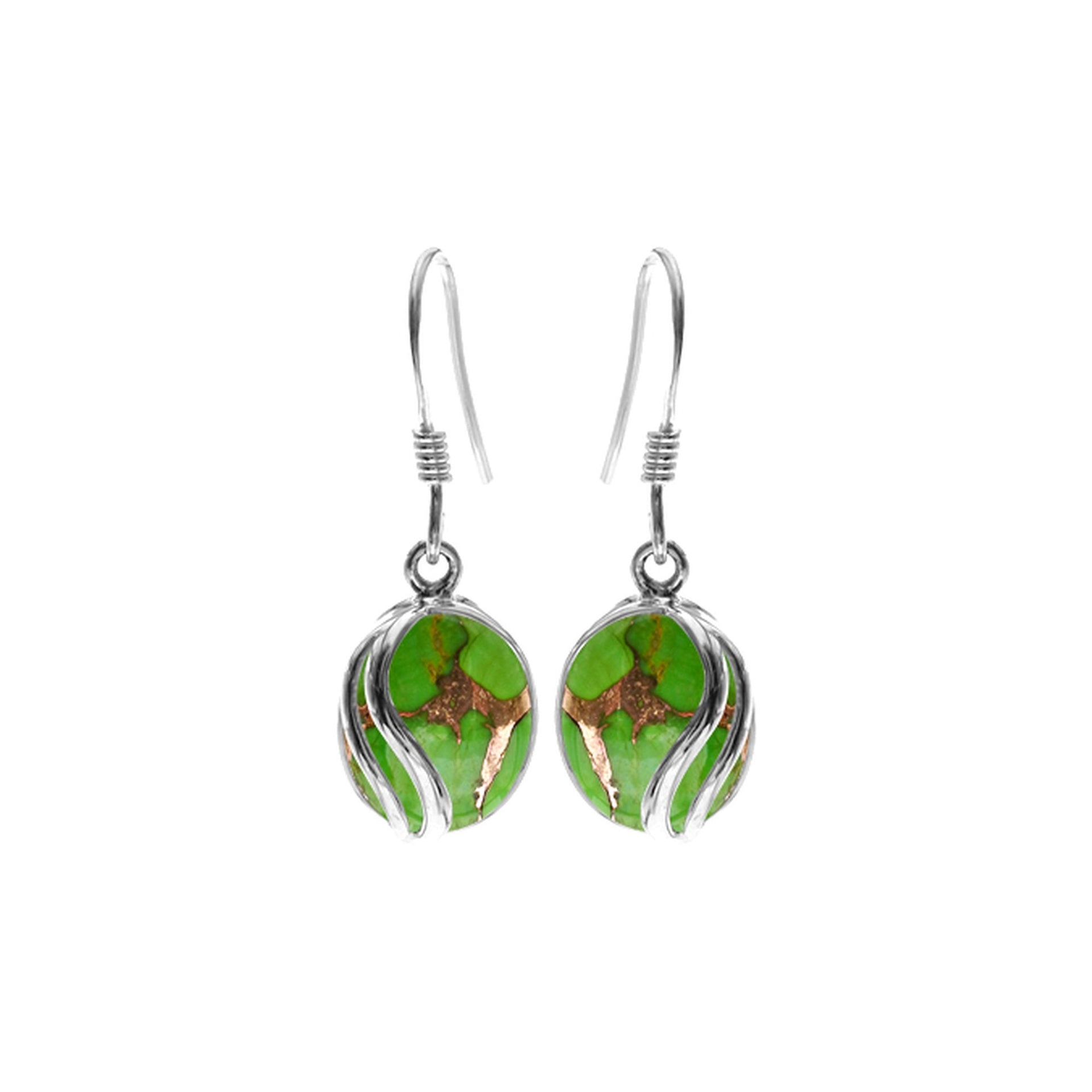Lola green mohave turquoise earrings with stripe overlay