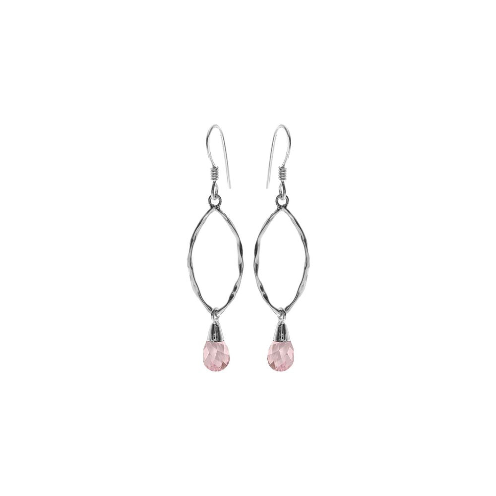 Viola briolette rose quartz hammered marquis earrings