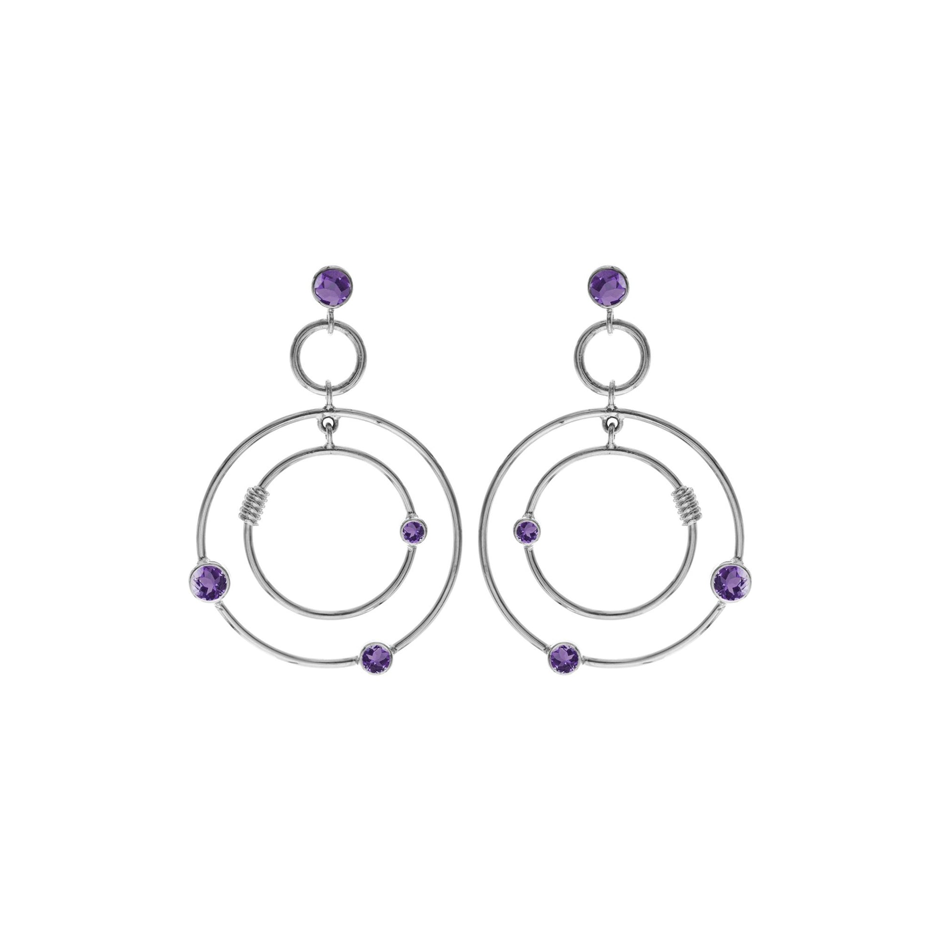 Faceted amethyst hoop orbit earrings