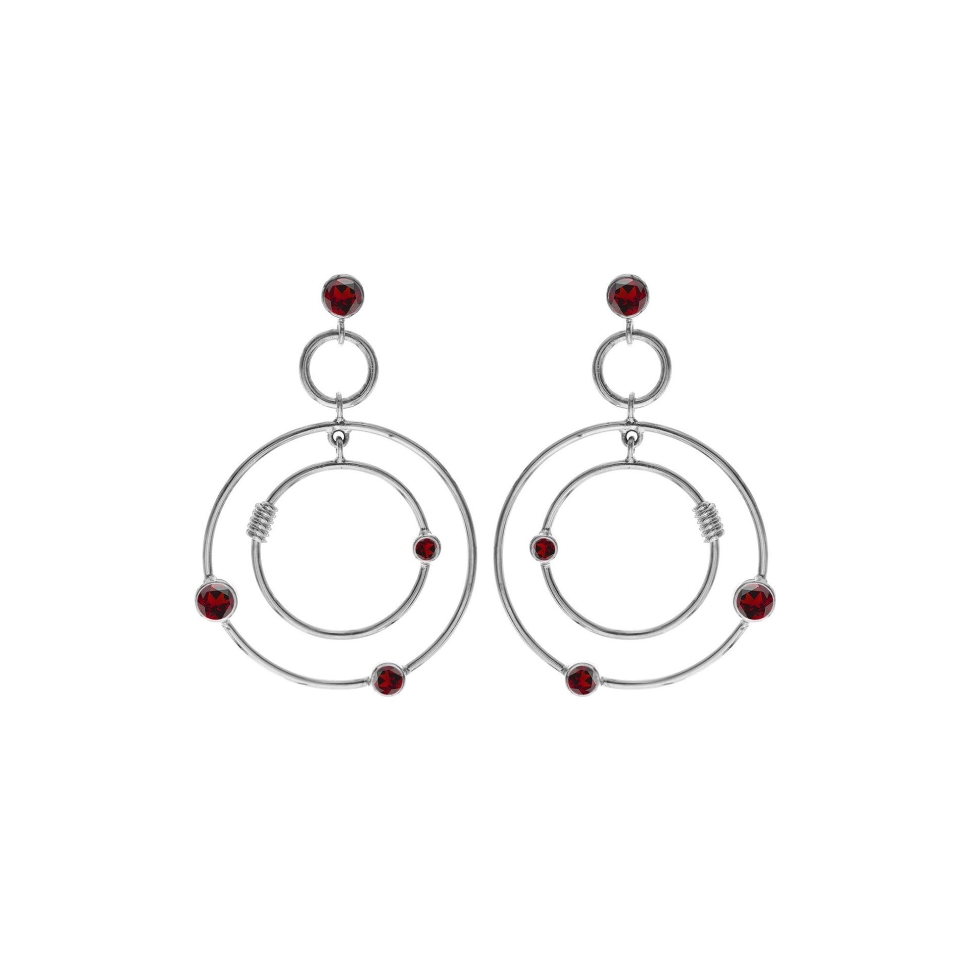 Faceted garnet hoop orbit earrings