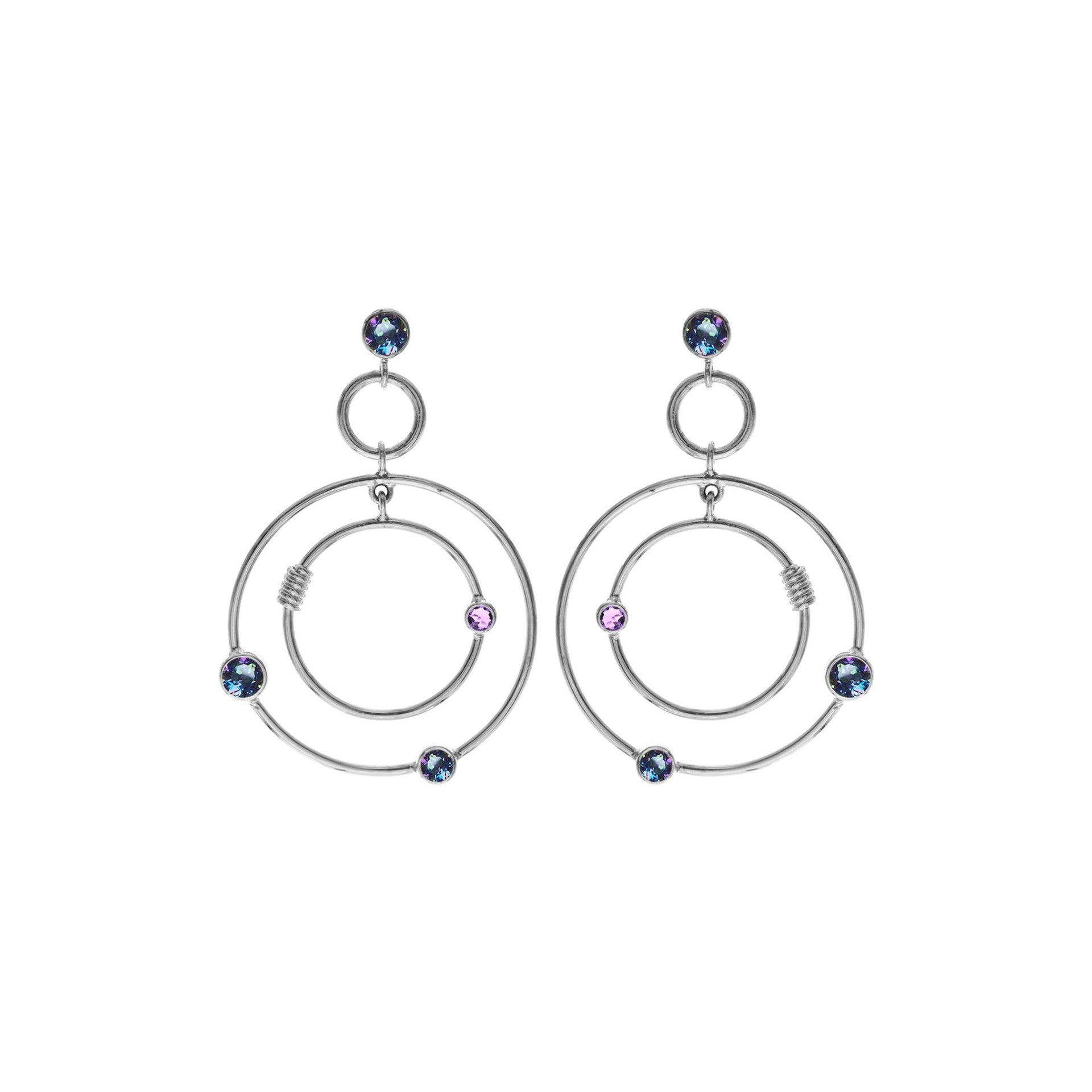 Faceted mystic topaz & amethyst hoop orbit earrings