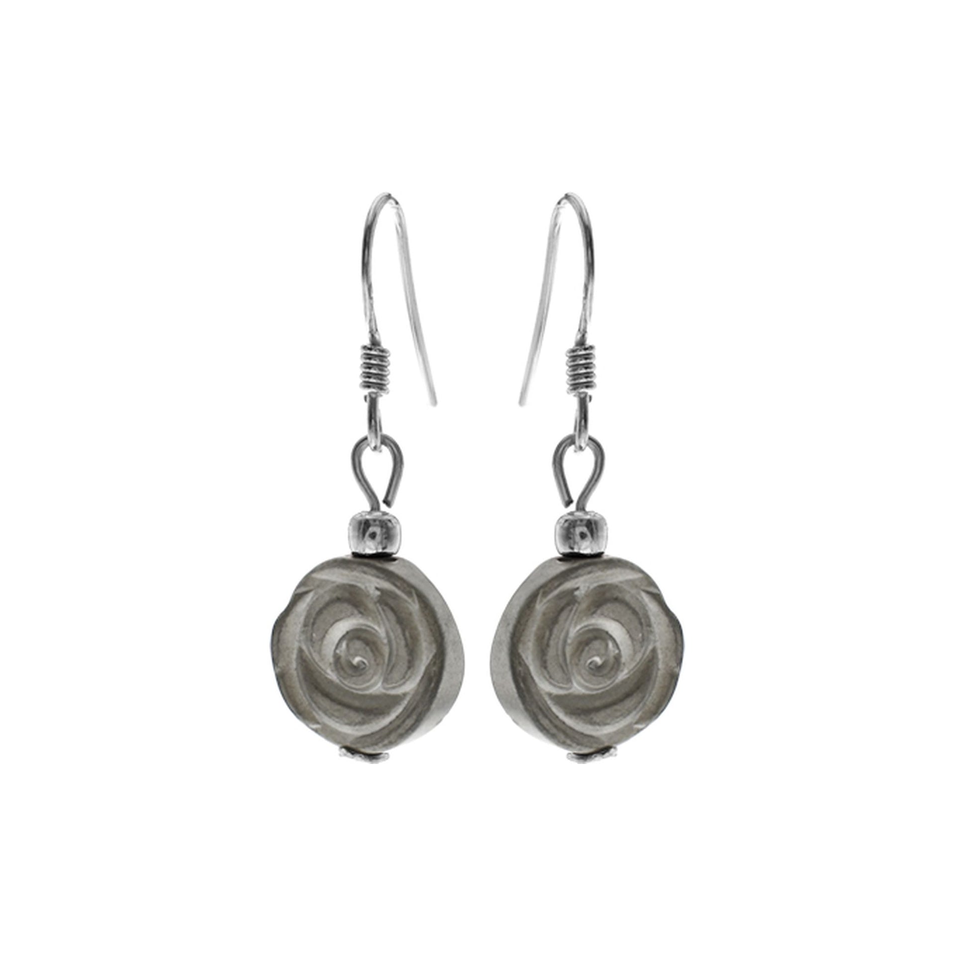Carved hematite rose earrings
