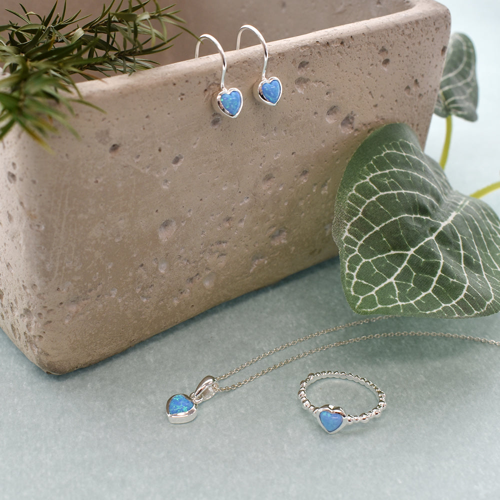 Angelica blue opalique heart with heart band ring