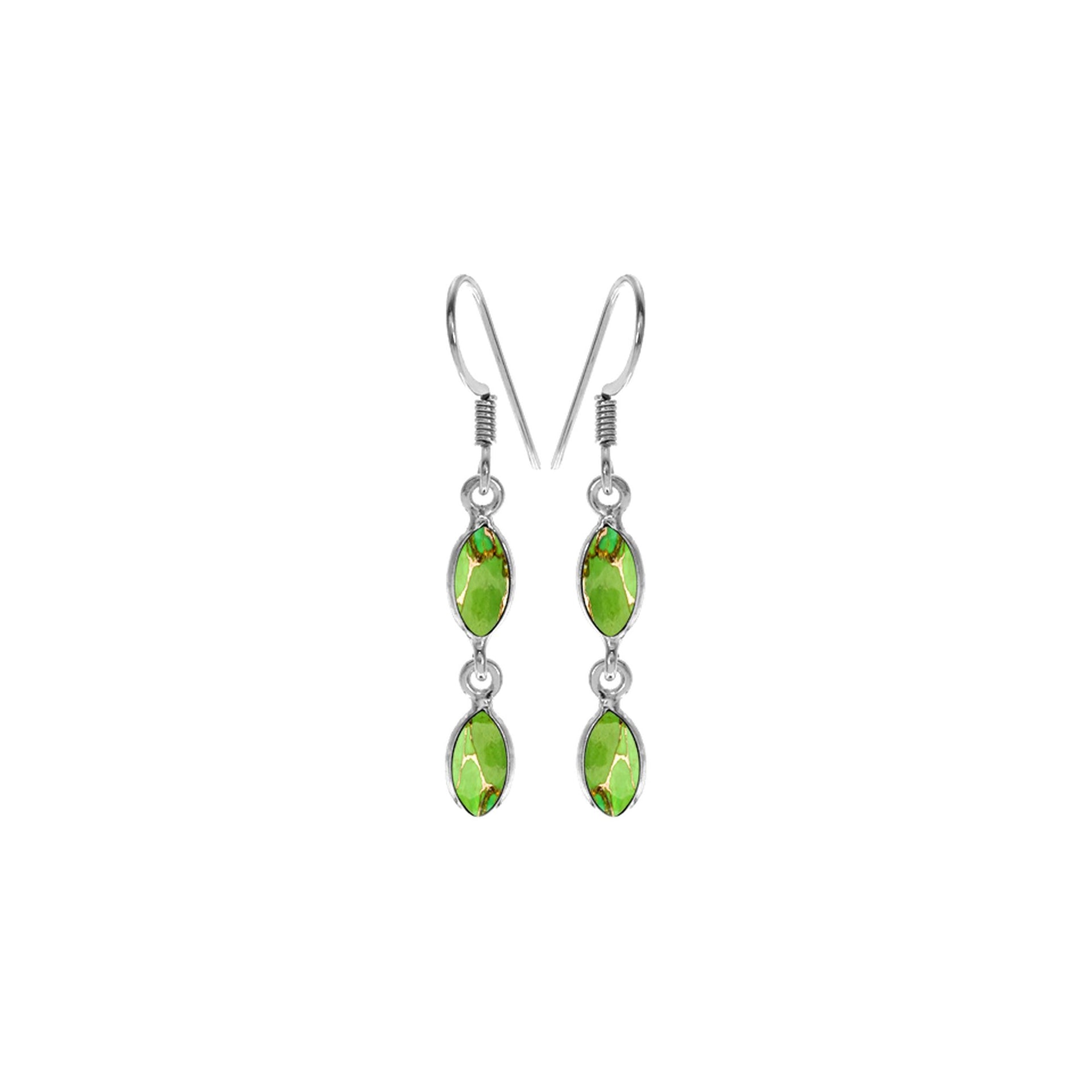 Bridget double marquis green mohave turquoise earrings