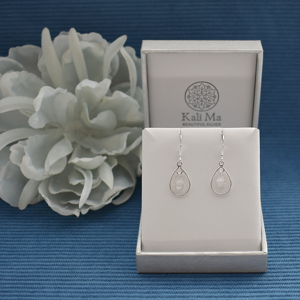 Ivy teardrop earrings with rainbow moonstone charm