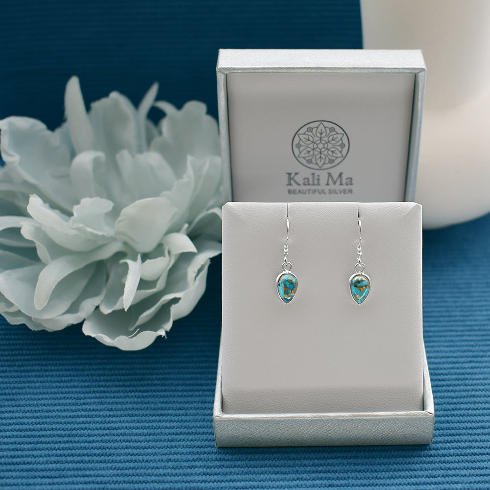 Bridget inverted teardrop blue mohave turquoise earrings