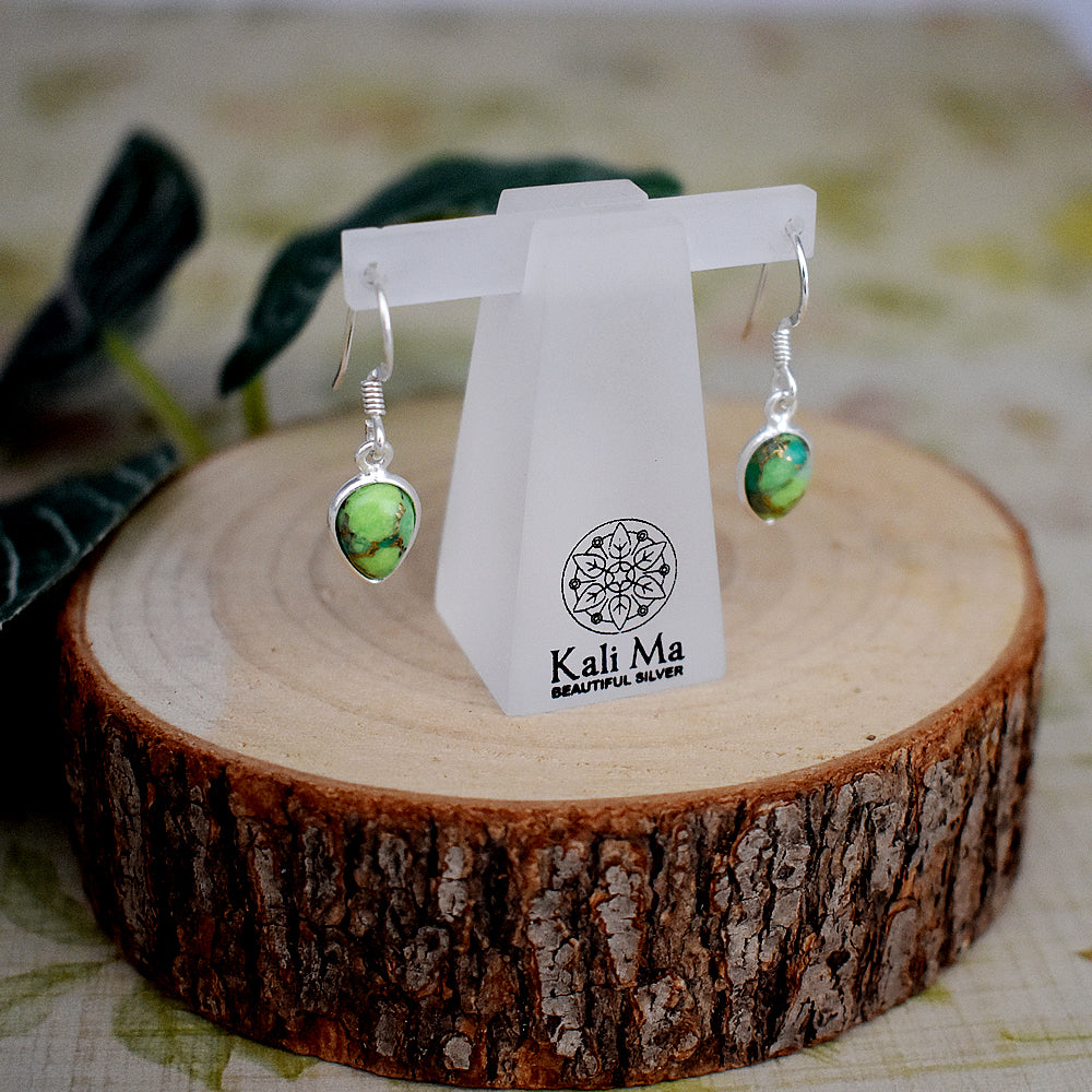 Bridget inverted teardrop green mohave turquoise earrings