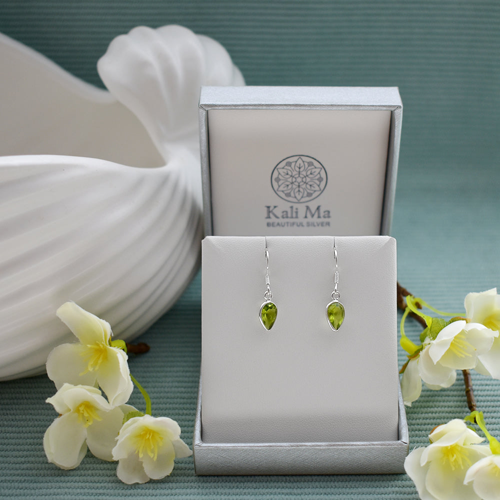 Bridget inverted teardrop faceted peridot earrings