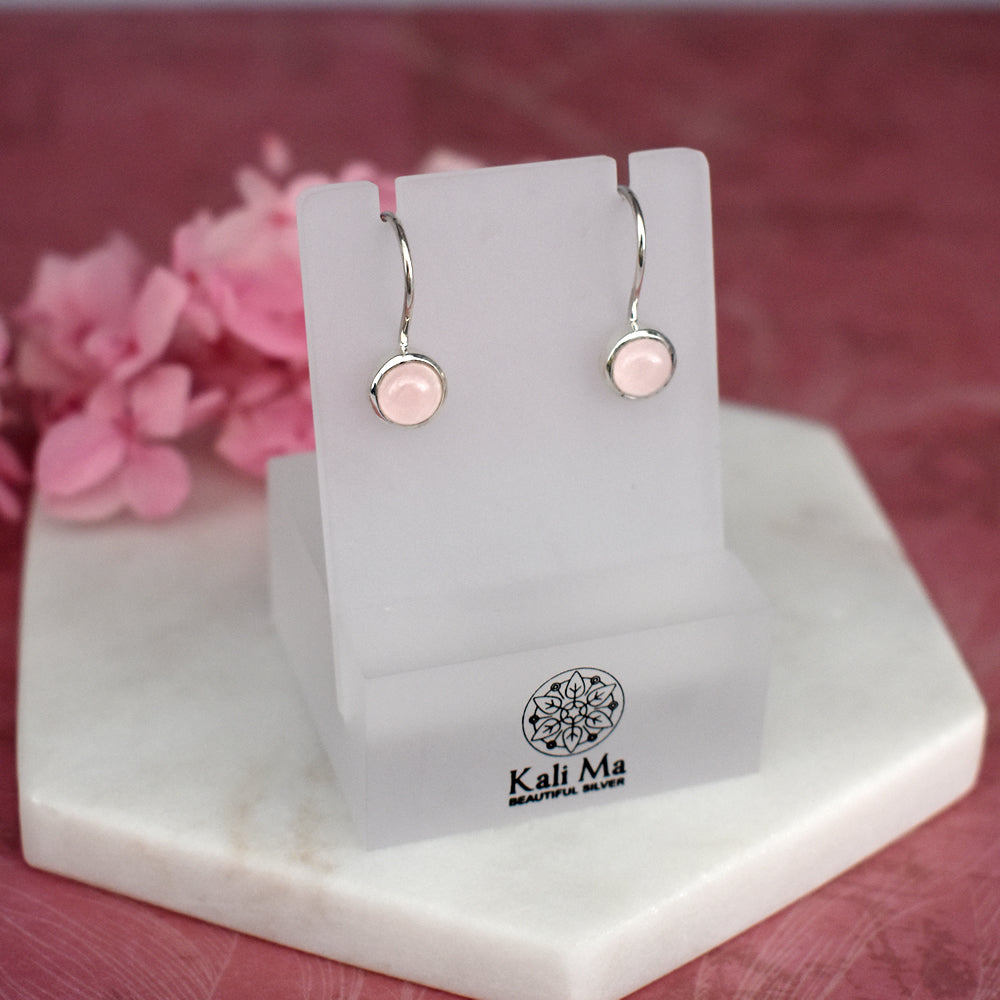 Samira round rose quartz fixed hook earrings