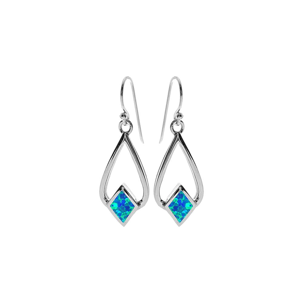 Celeste diamond looped blue opal earrings