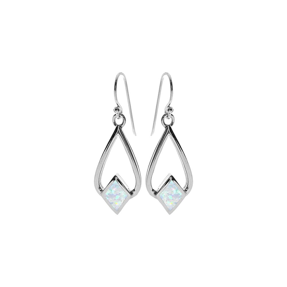 Celeste diamond looped white opal earrings