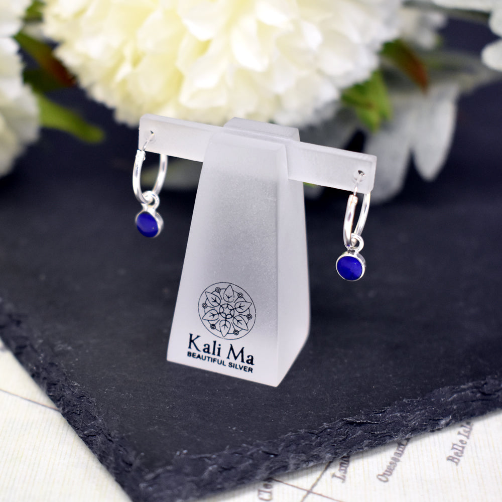 Smile small hoop with round lapis lazuli