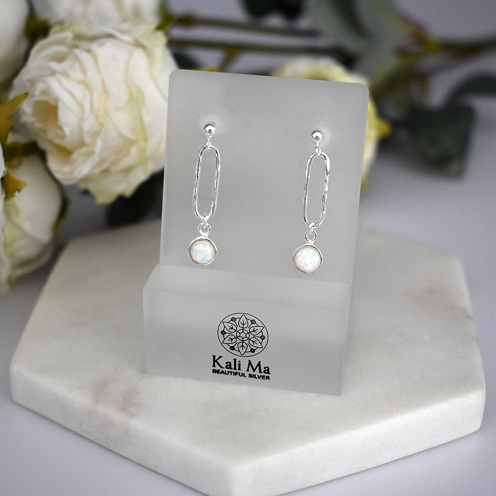 Angelica long link white opalique stud earrings