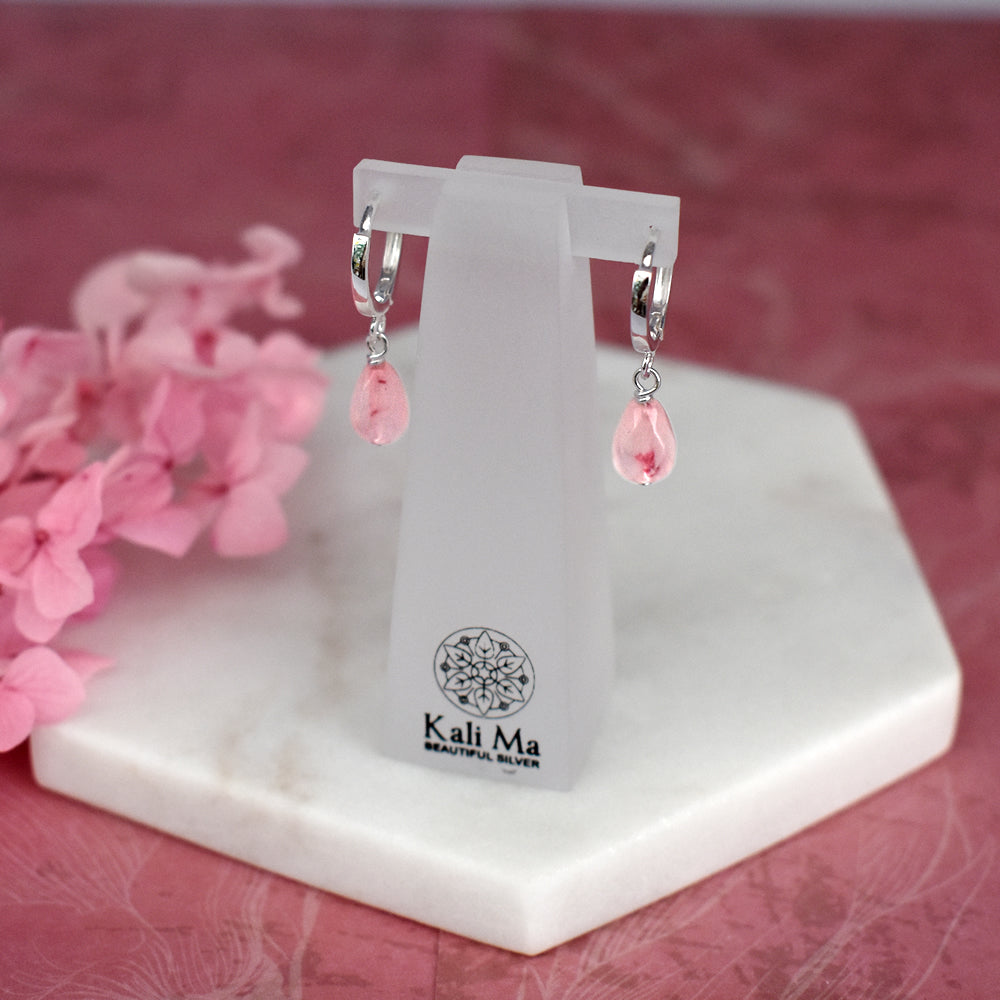Sophia huggies with briolette rose quartz