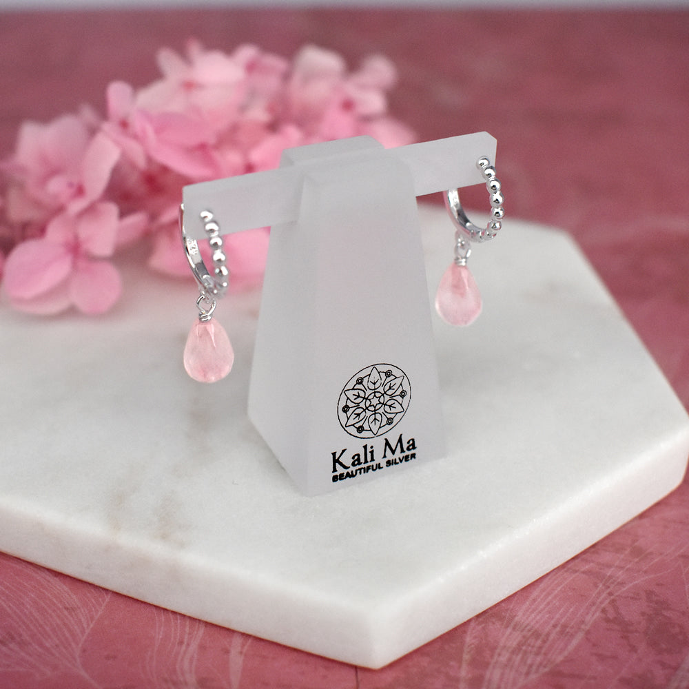Sophia bobble huggies with rose quartz charm