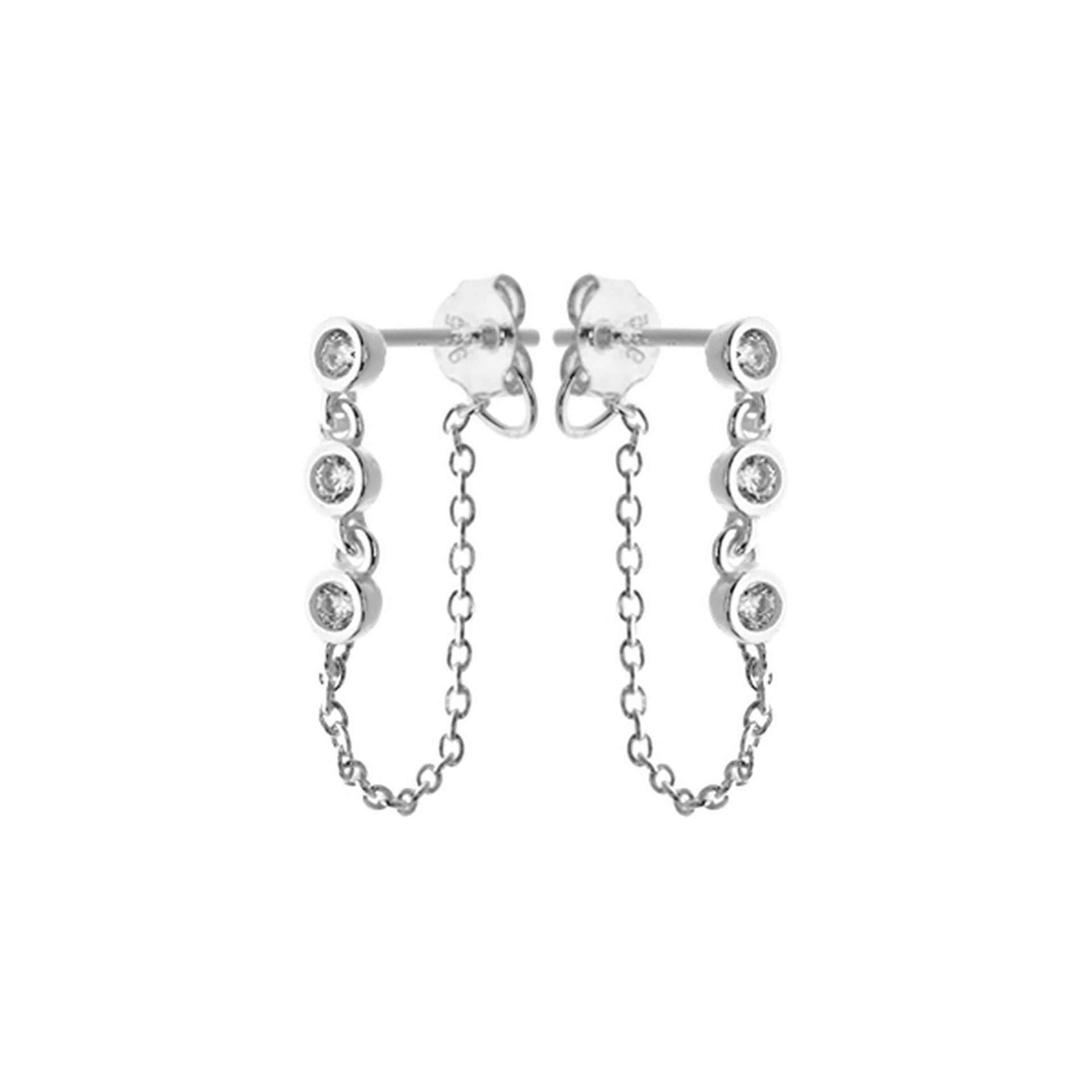 Carrie chain triple CZ looped stud earrings