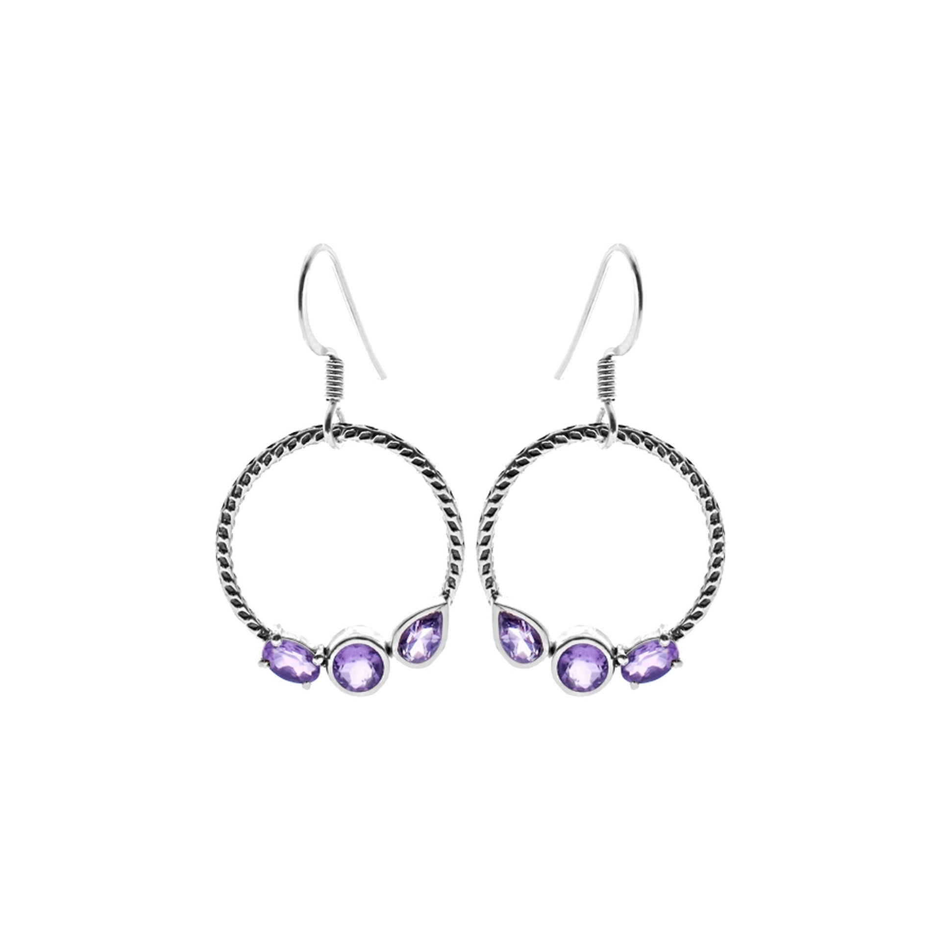 Tilly multi-shaped amethyst rope hoop earrings